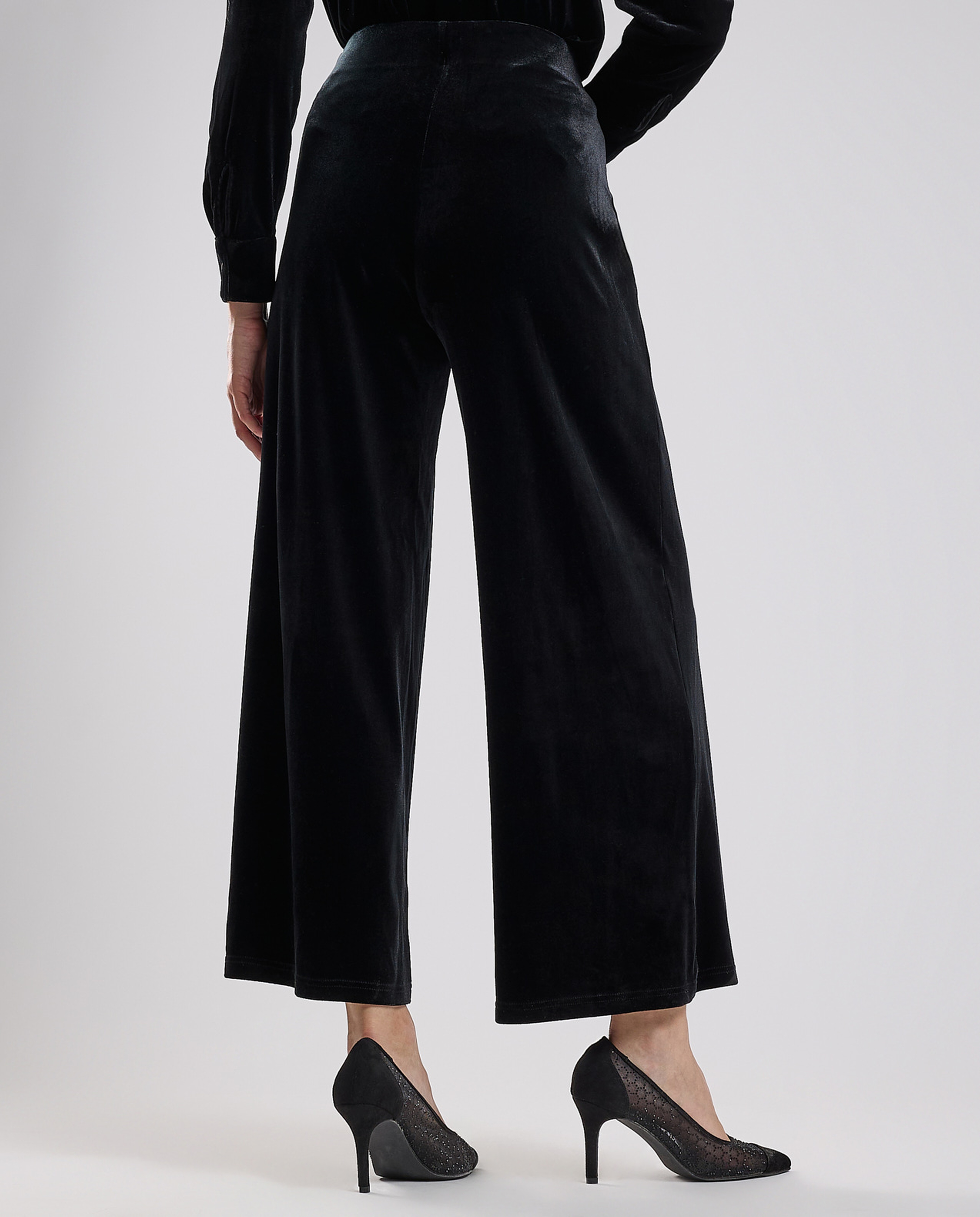 Solid Wide Leg Pants with Drawstring Waist