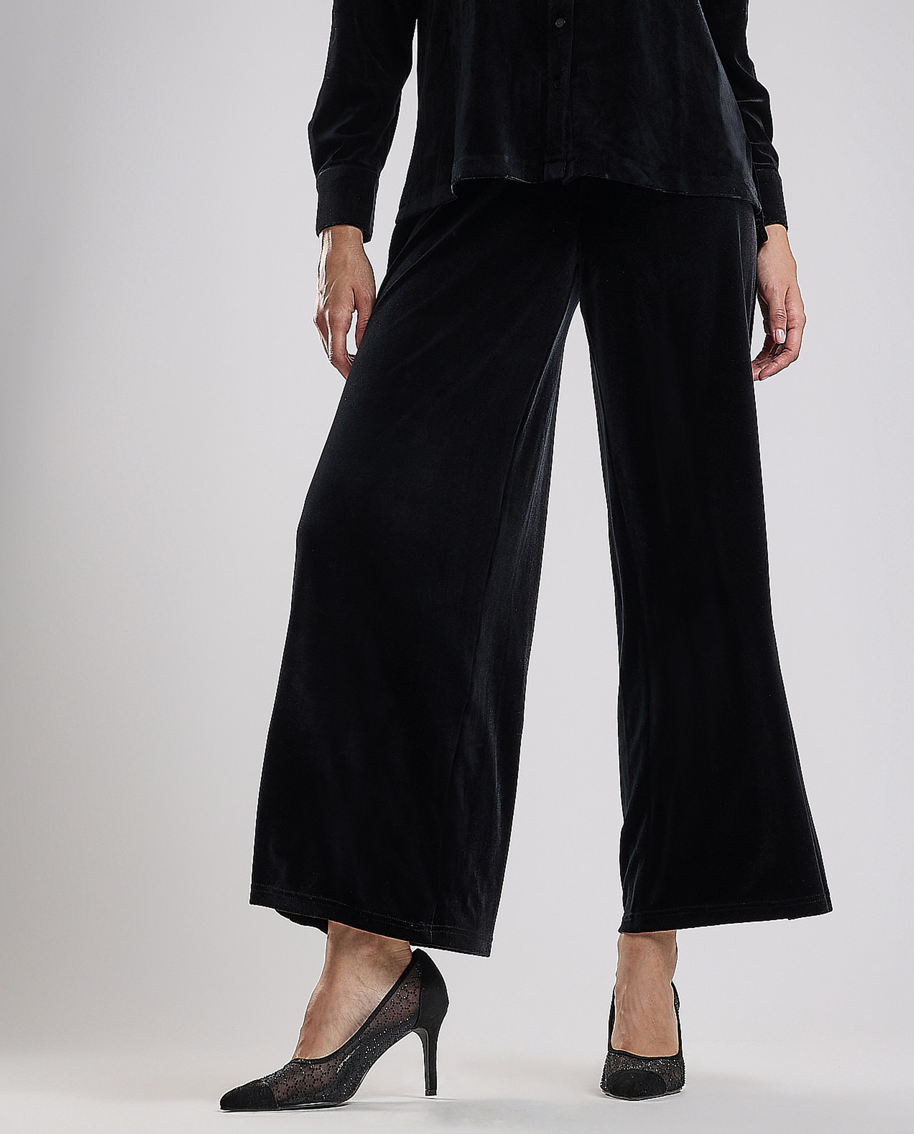Solid Wide Leg Pants with Drawstring Waist
