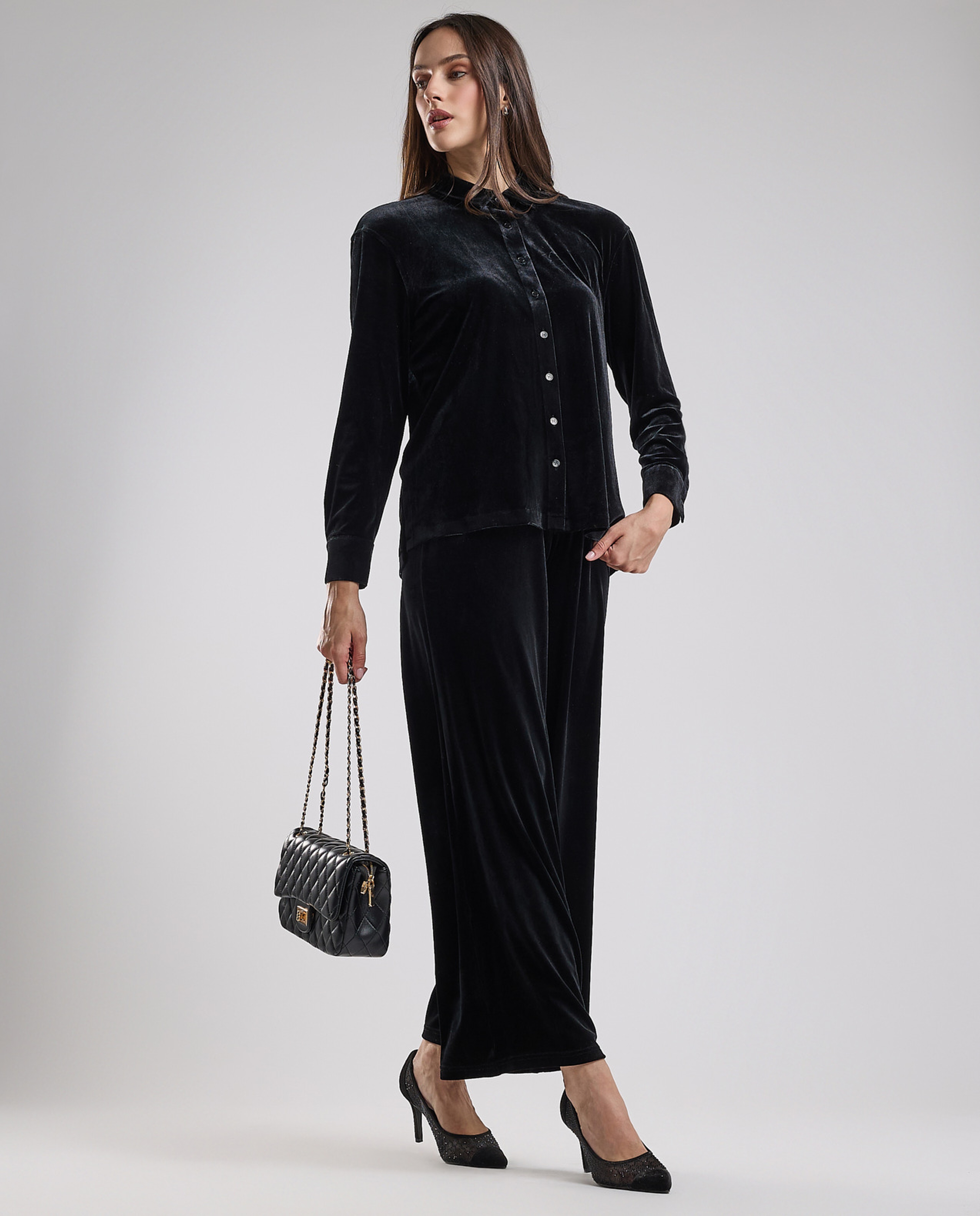 Solid Wide Leg Pants with Drawstring Waist