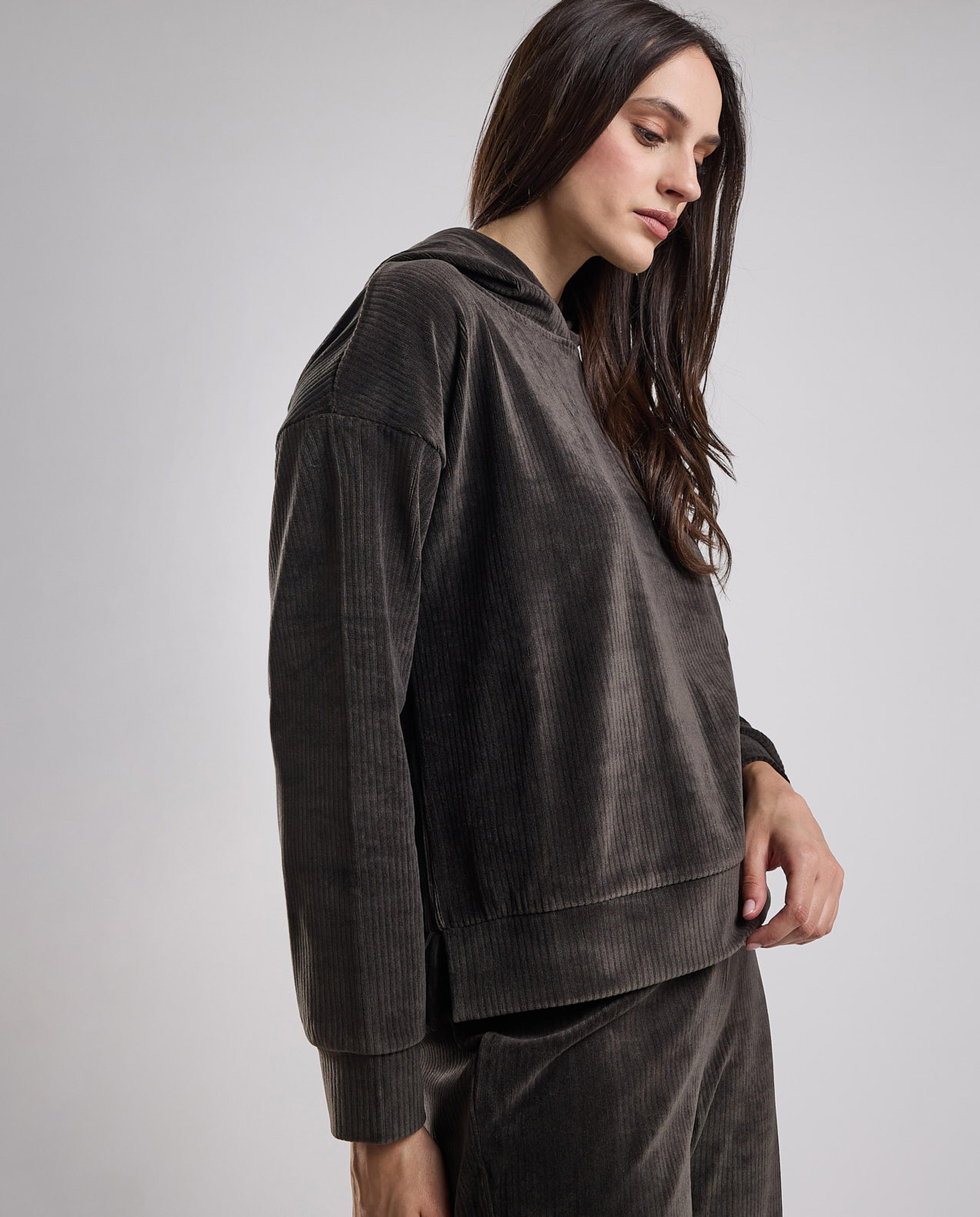 Solid Hoodie with Long Sleeves