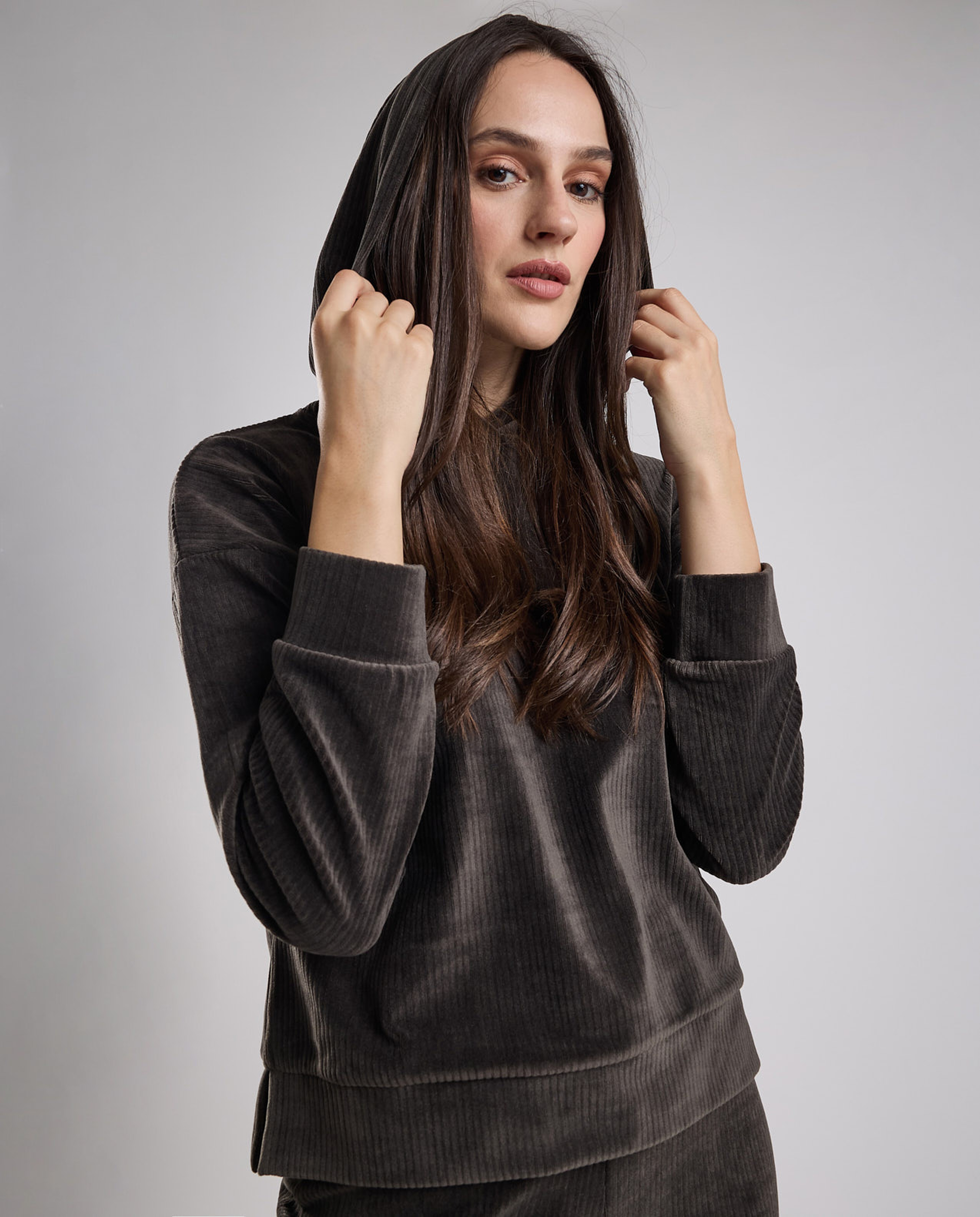 Solid Hoodie with Long Sleeves