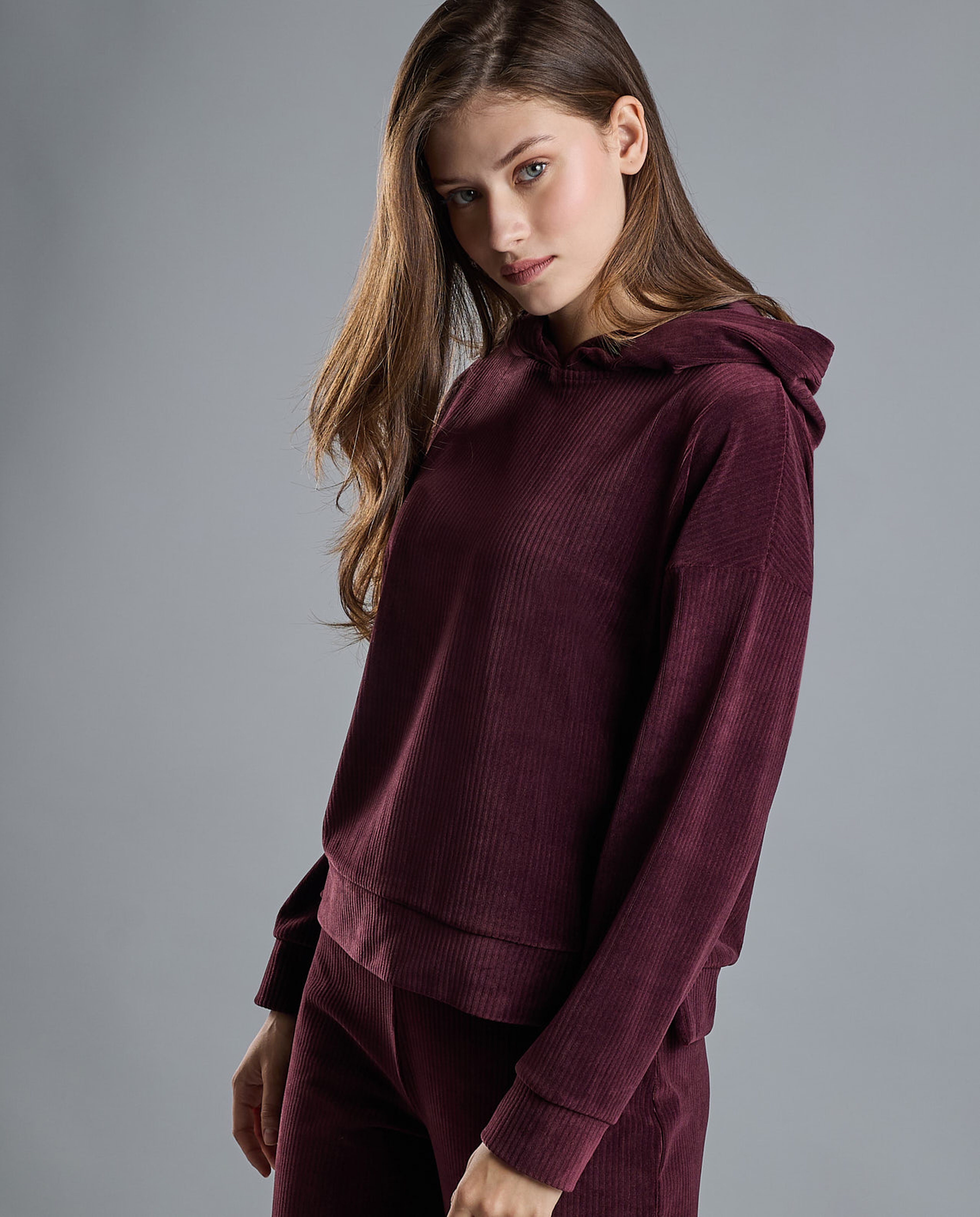 Solid Hoodie with Long Sleeves