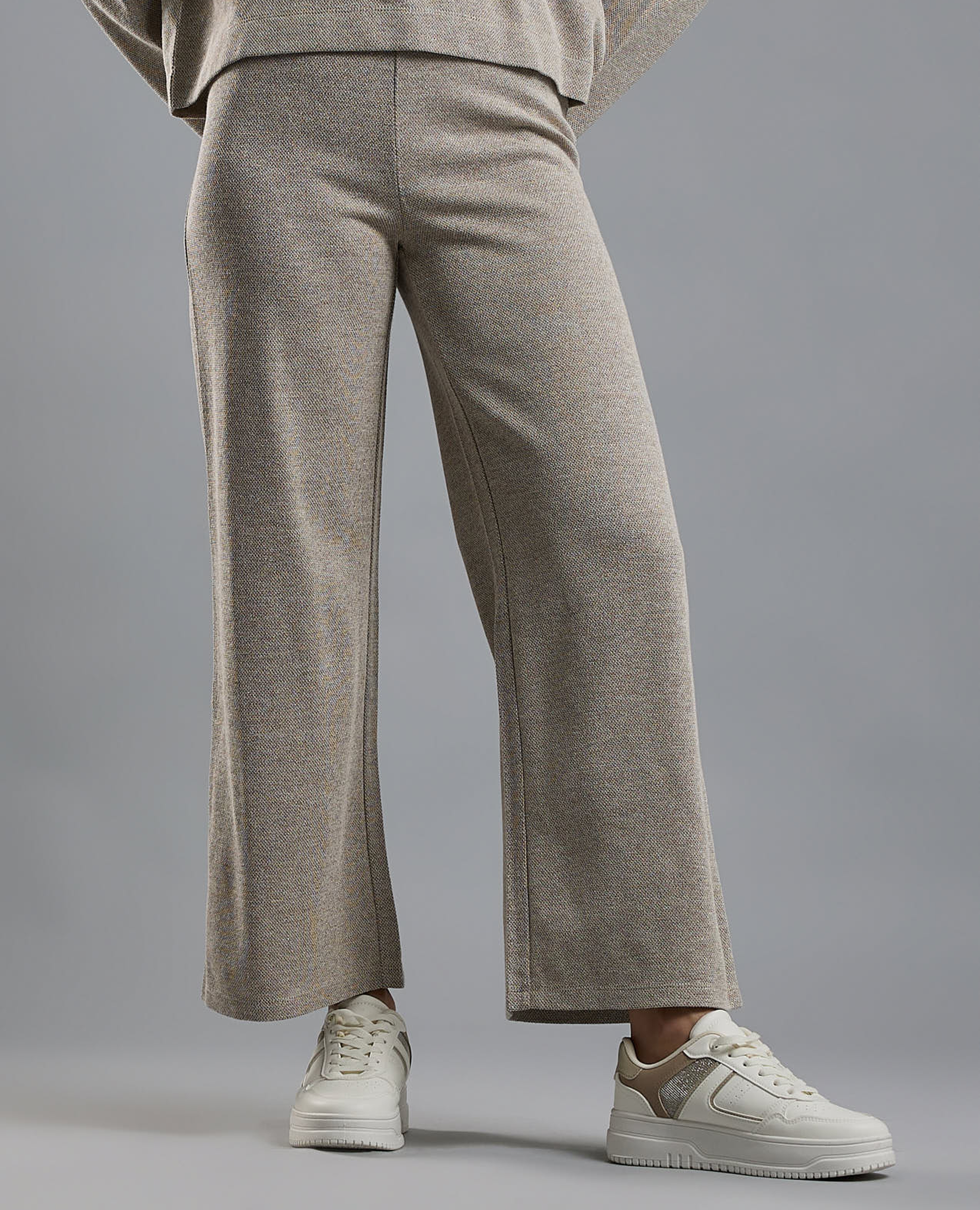Textured Knit Pants with Elastic Waist