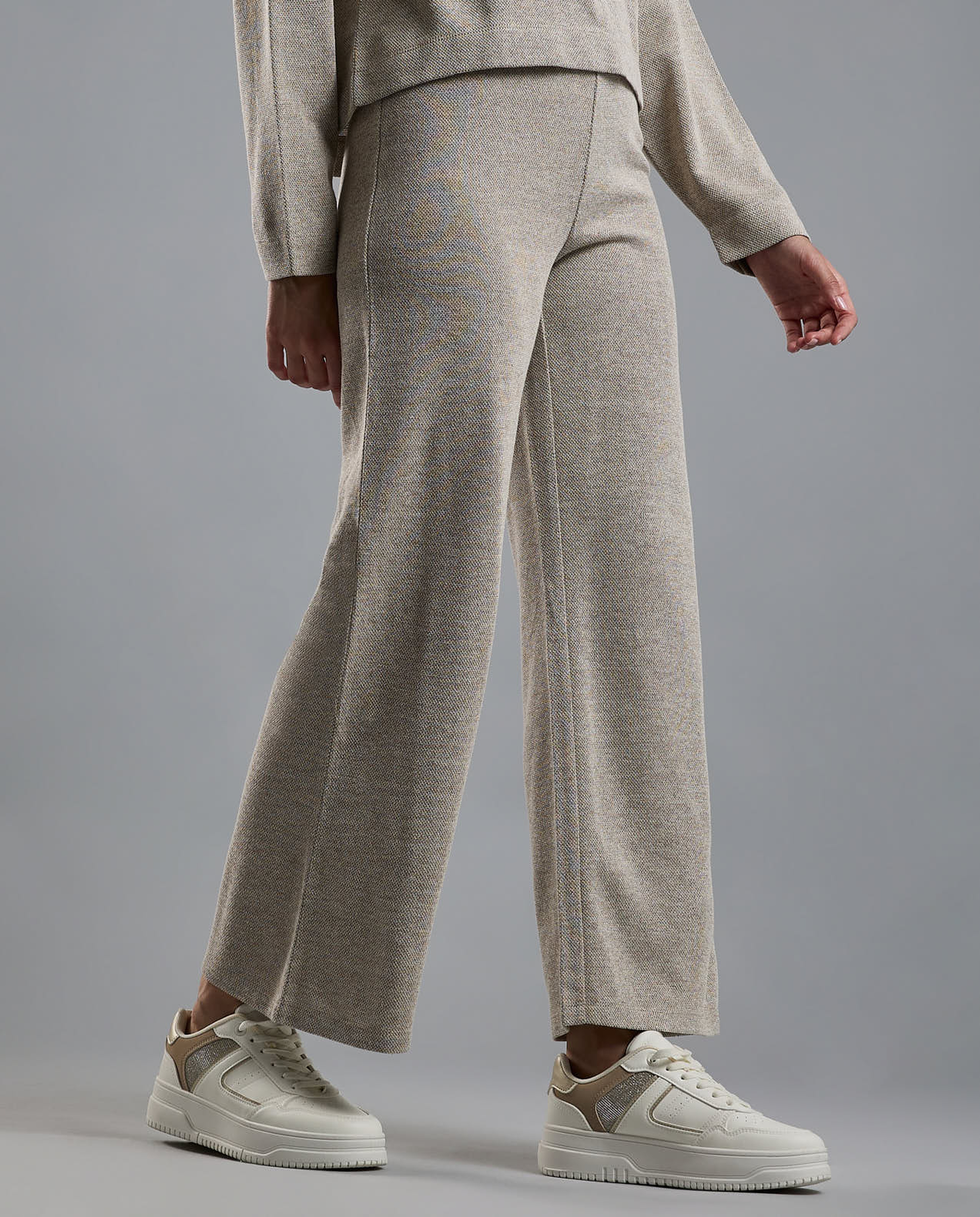 Textured Knit Pants with Elastic Waist