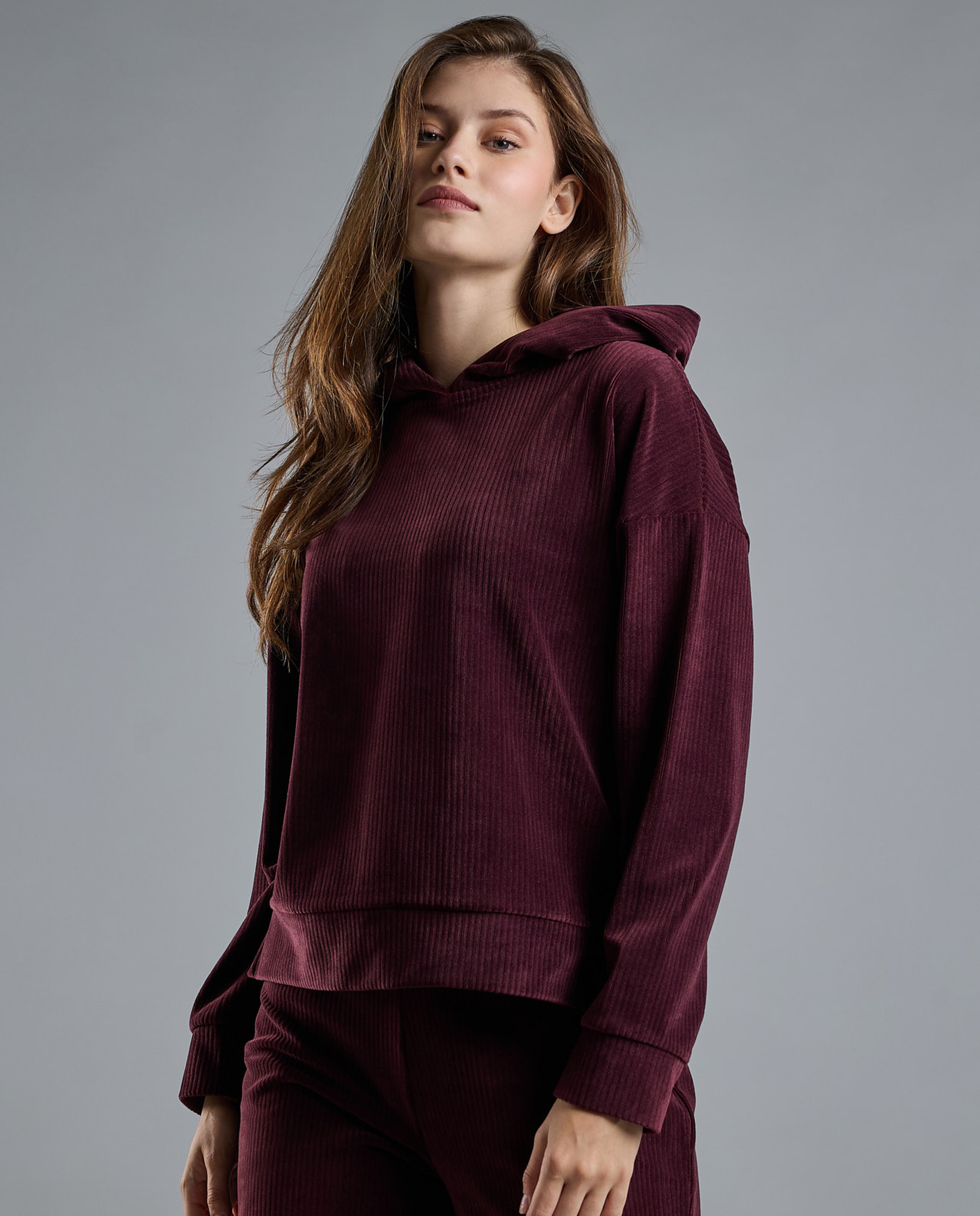 Solid Hoodie with Long Sleeves