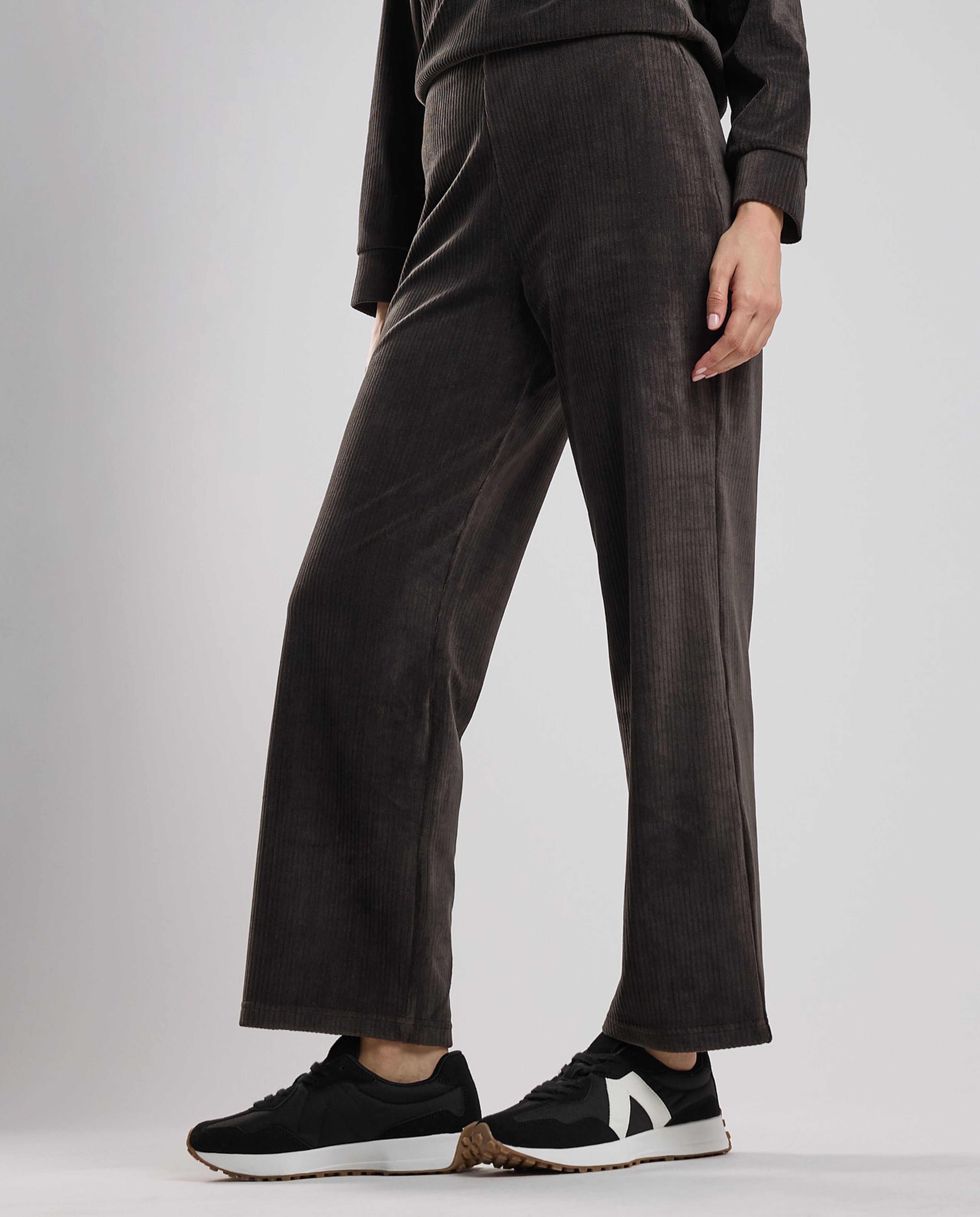 Solid Wide Leg Pants with Drawstring Waist
