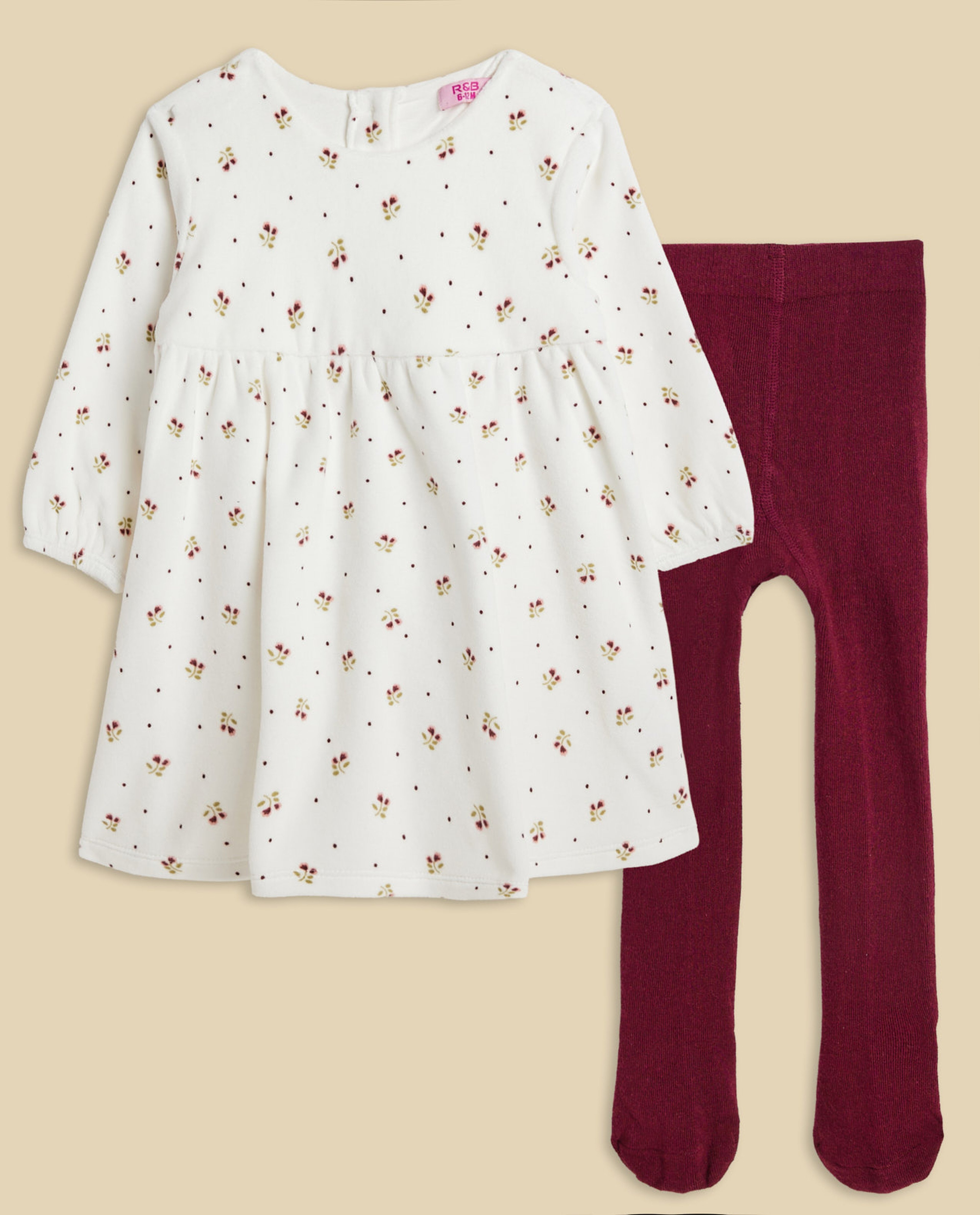 Printed Fit and Flare Dress and Stocking Set