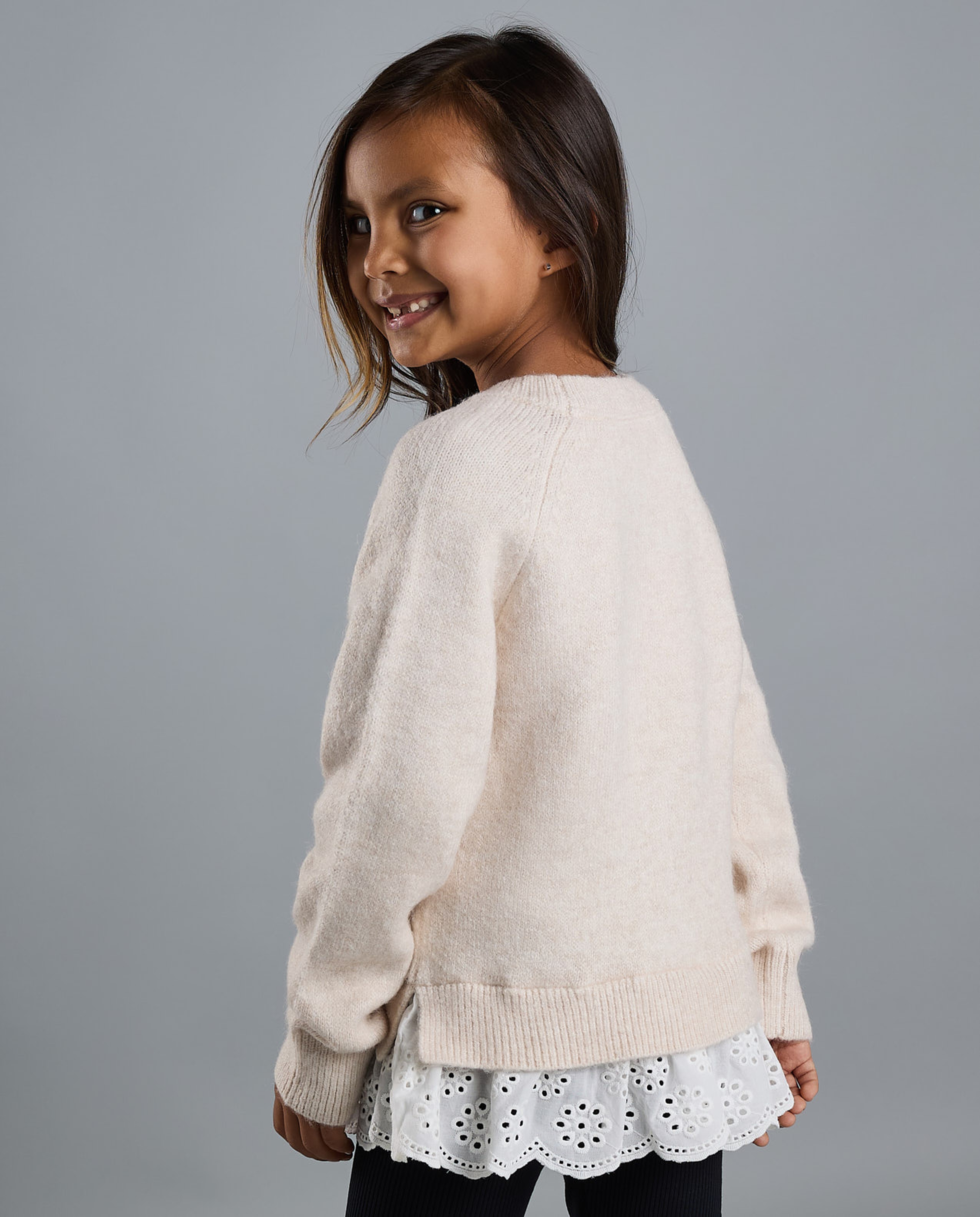 Knitted Sweater with Crew Neck and Long Sleeves