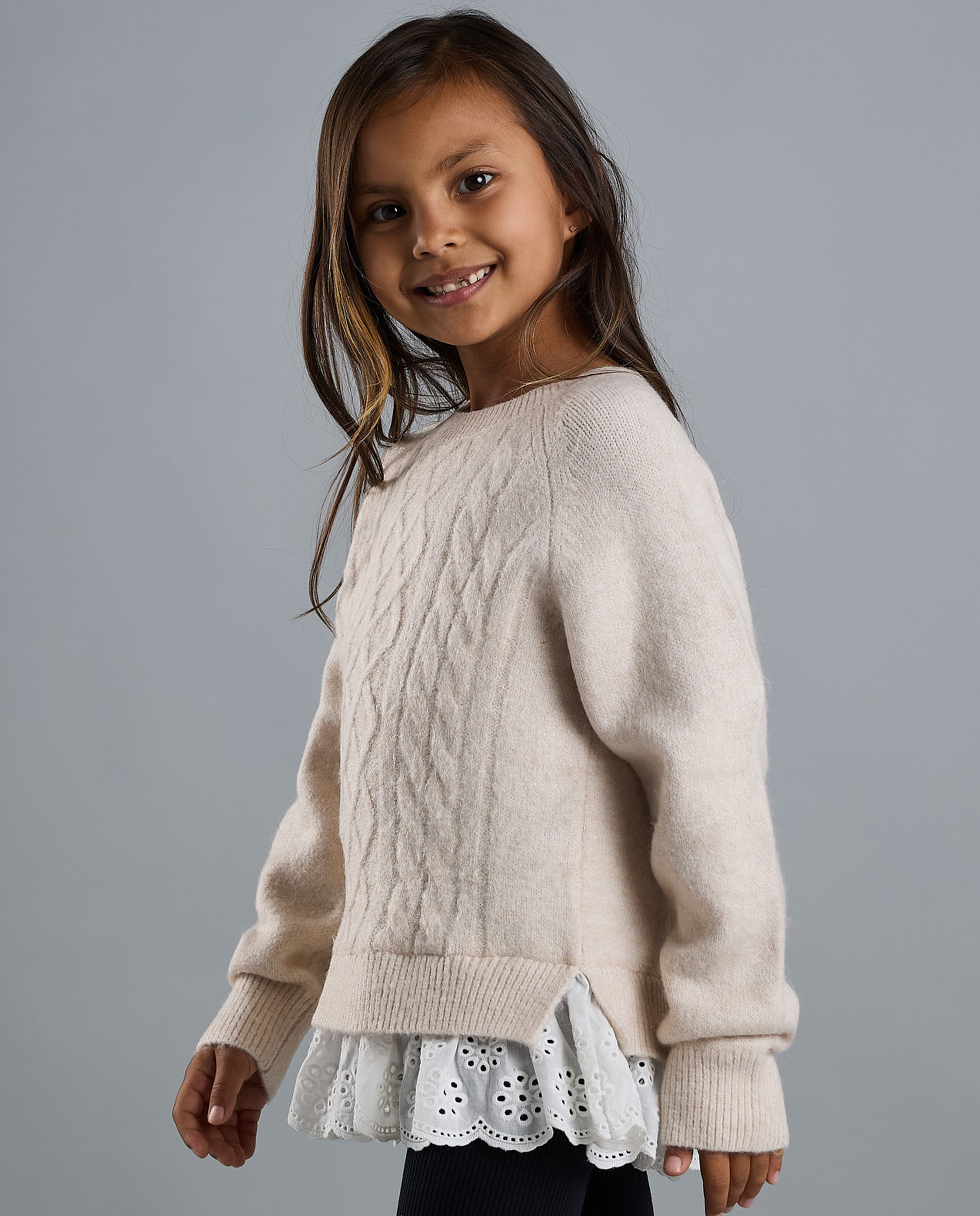 Knitted Sweater with Crew Neck and Long Sleeves