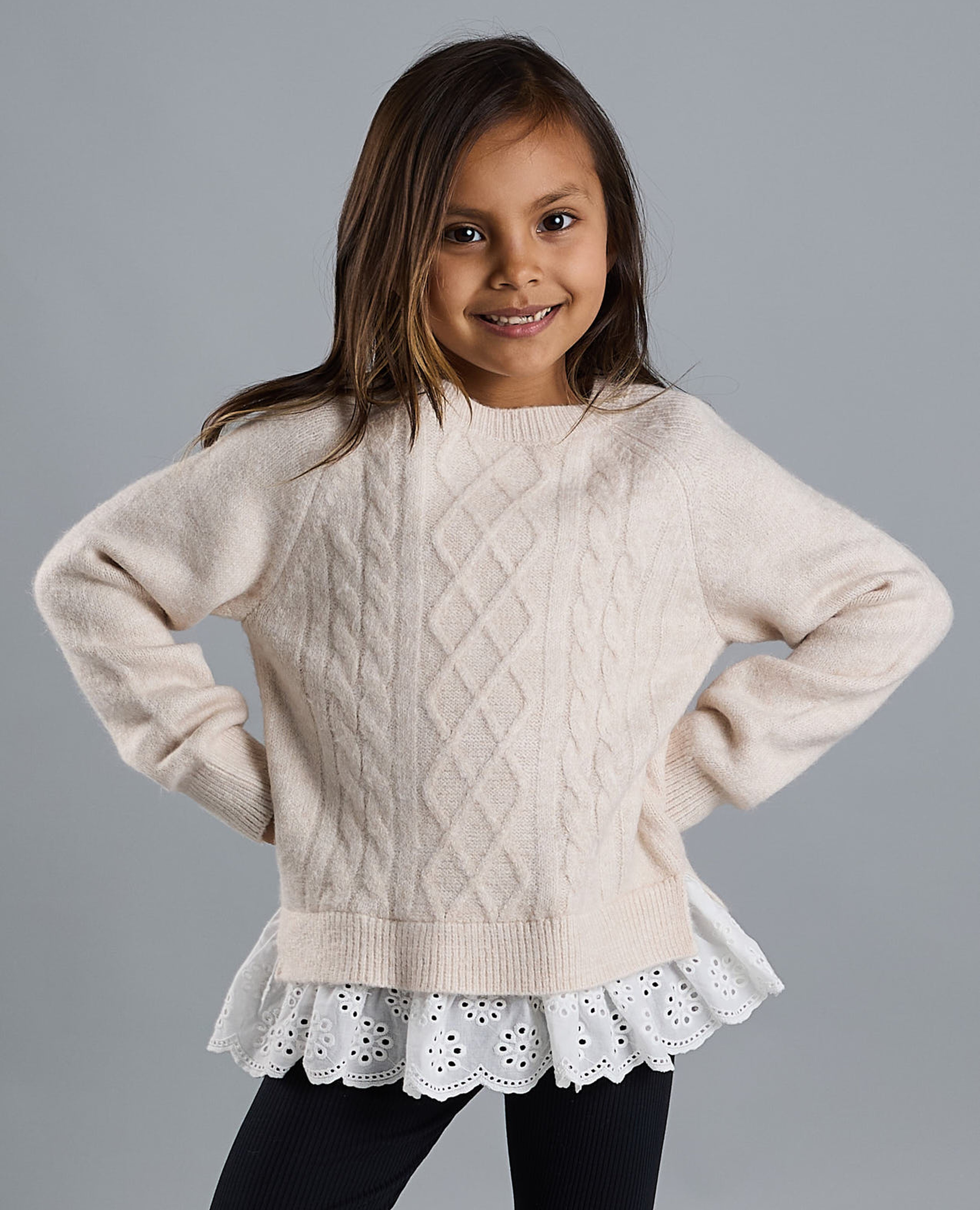 Knitted Sweater with Crew Neck and Long Sleeves