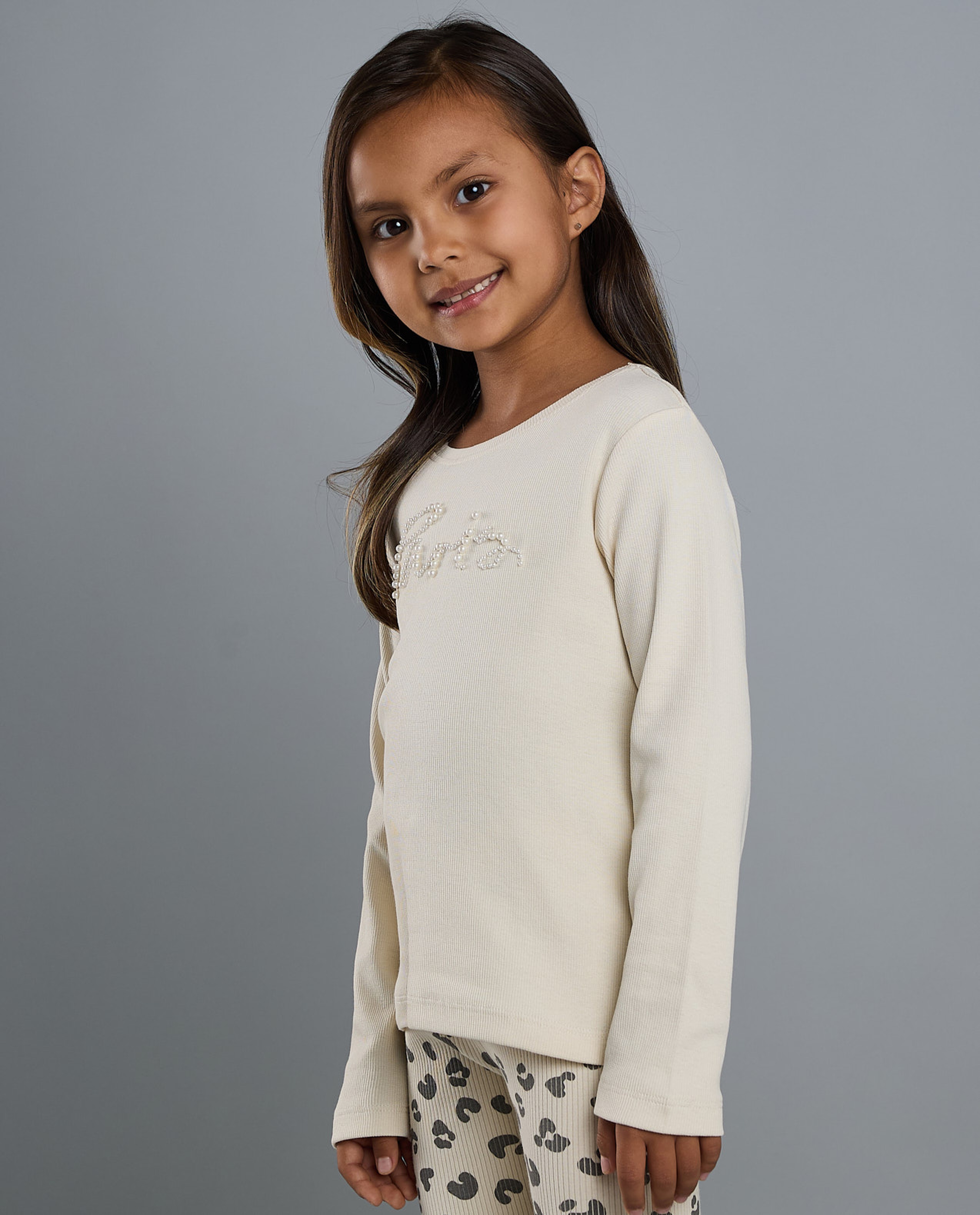 Embroidered T-Shirt with Crew Neck and Long Sleeves