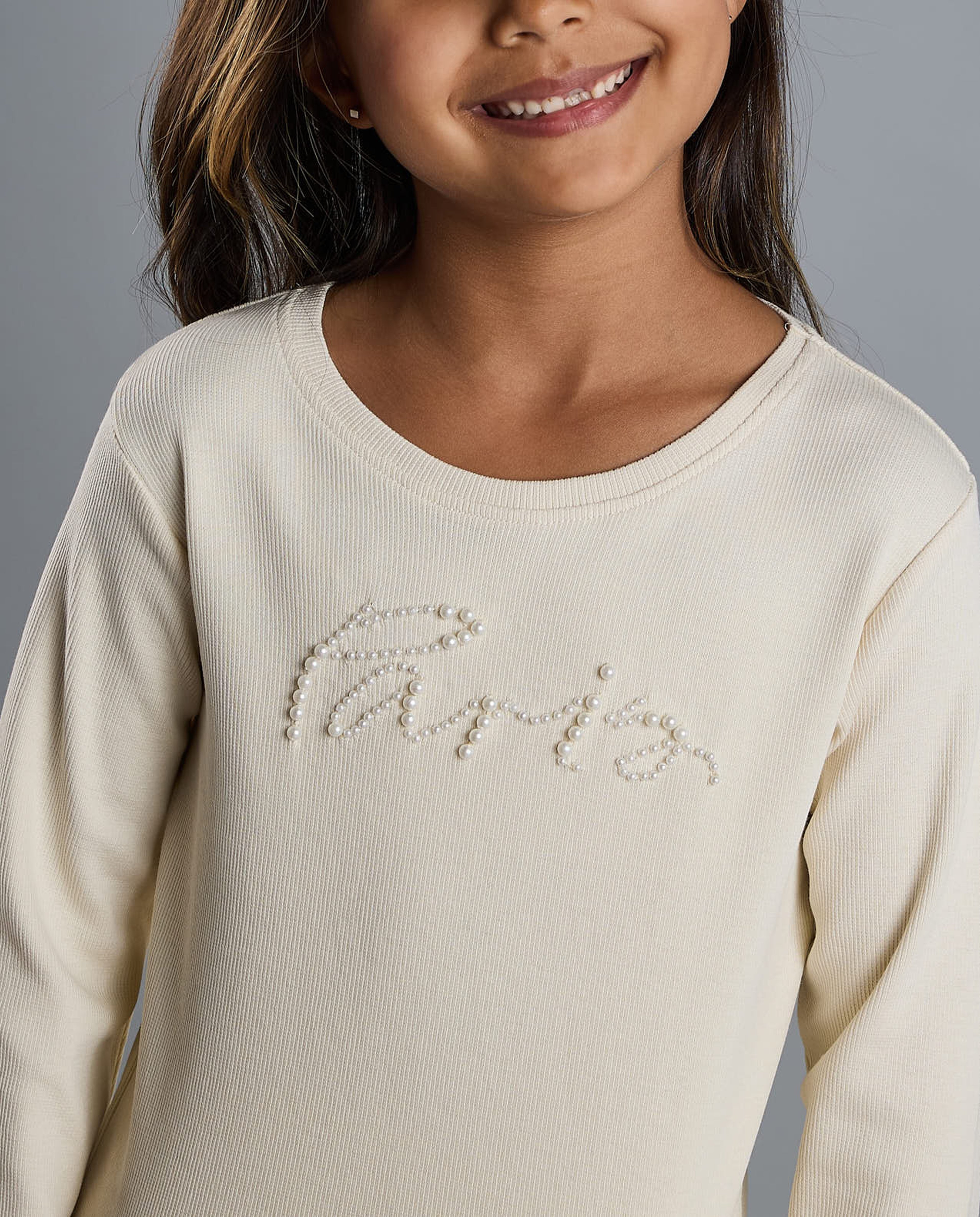 Embroidered T-Shirt with Crew Neck and Long Sleeves