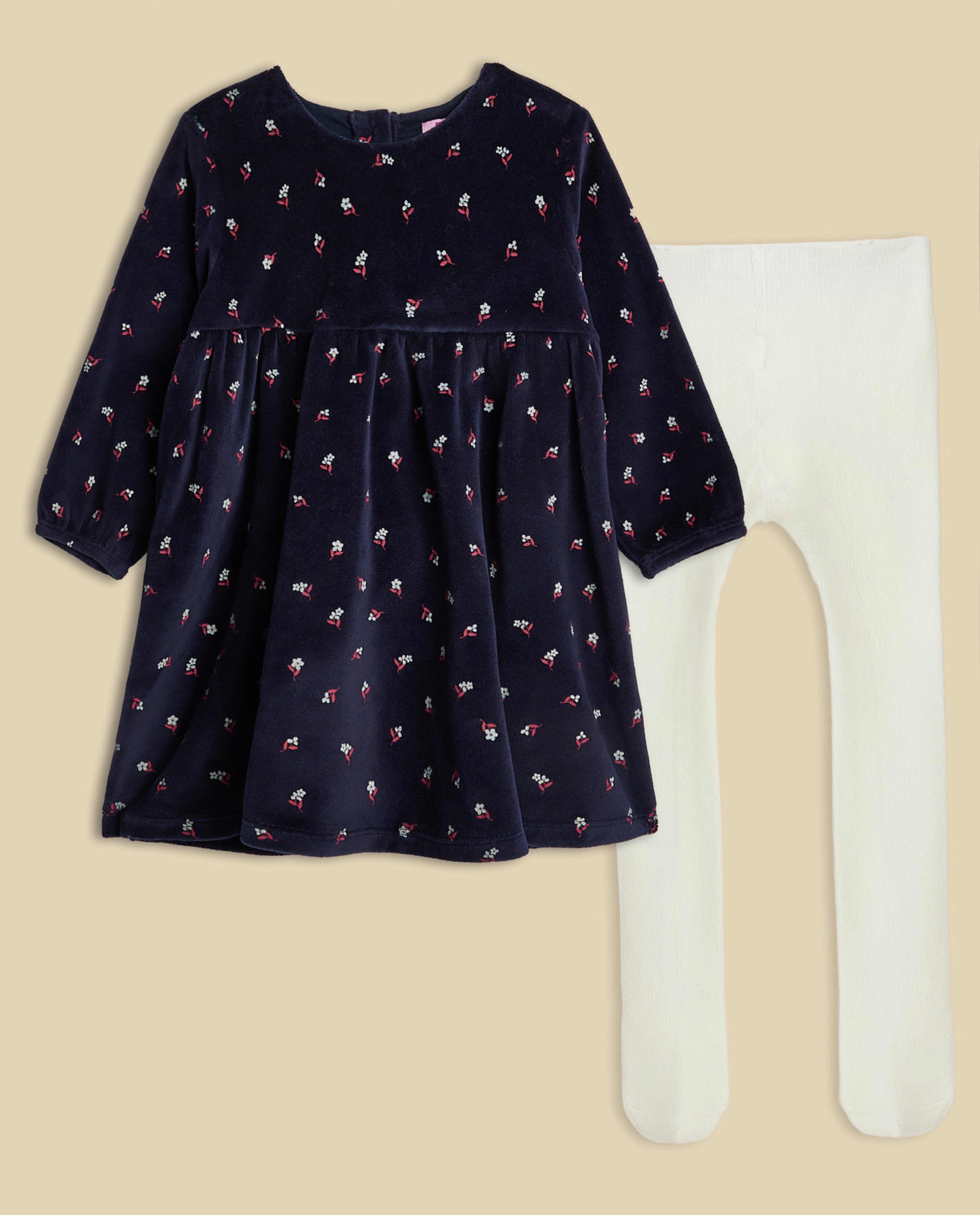 Printed Fit and Flare Dress and Stocking Set