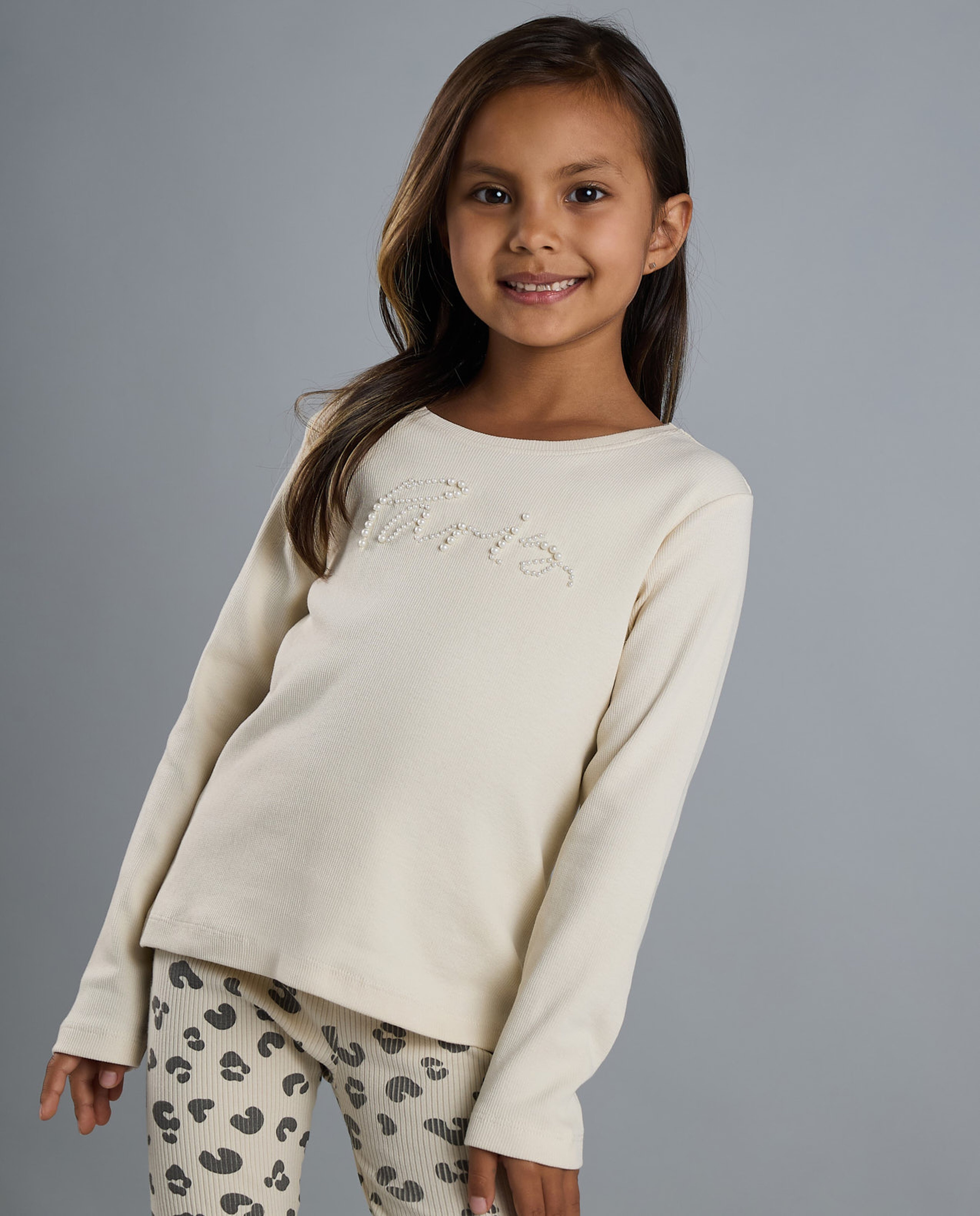 Embroidered T-Shirt with Crew Neck and Long Sleeves