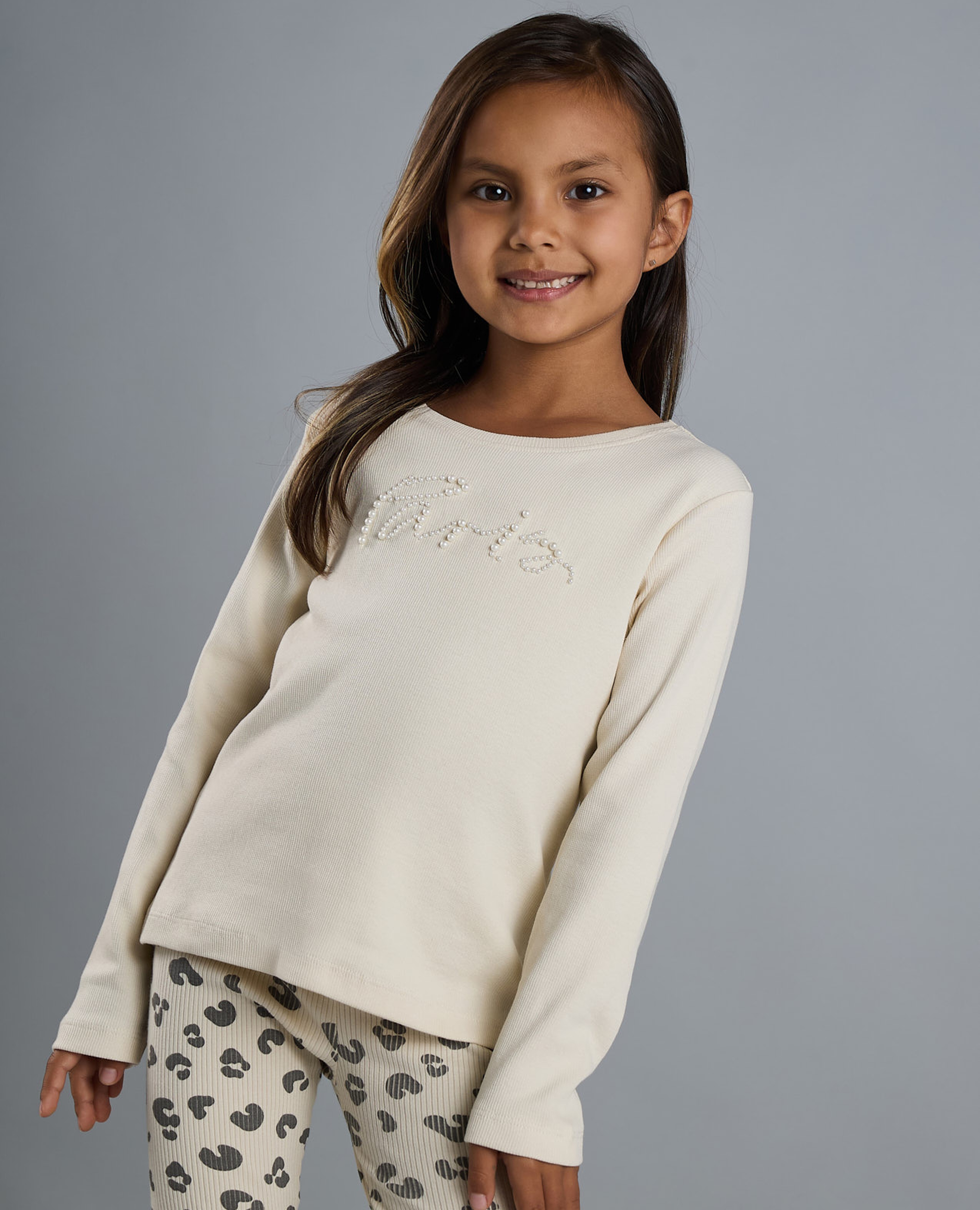 Embroidered T-Shirt with Crew Neck and Long Sleeves