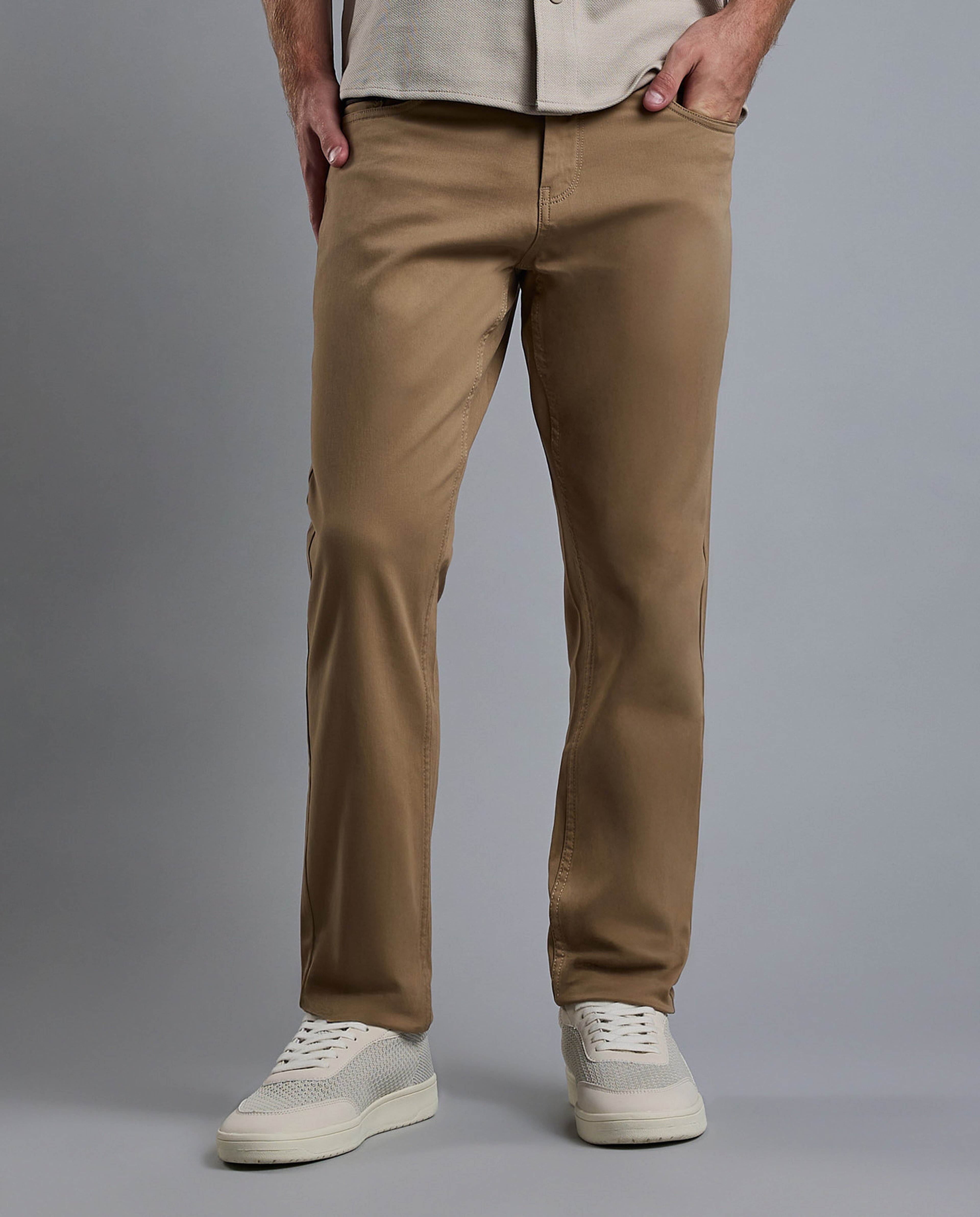 Solid Woven Pants with Button Closure