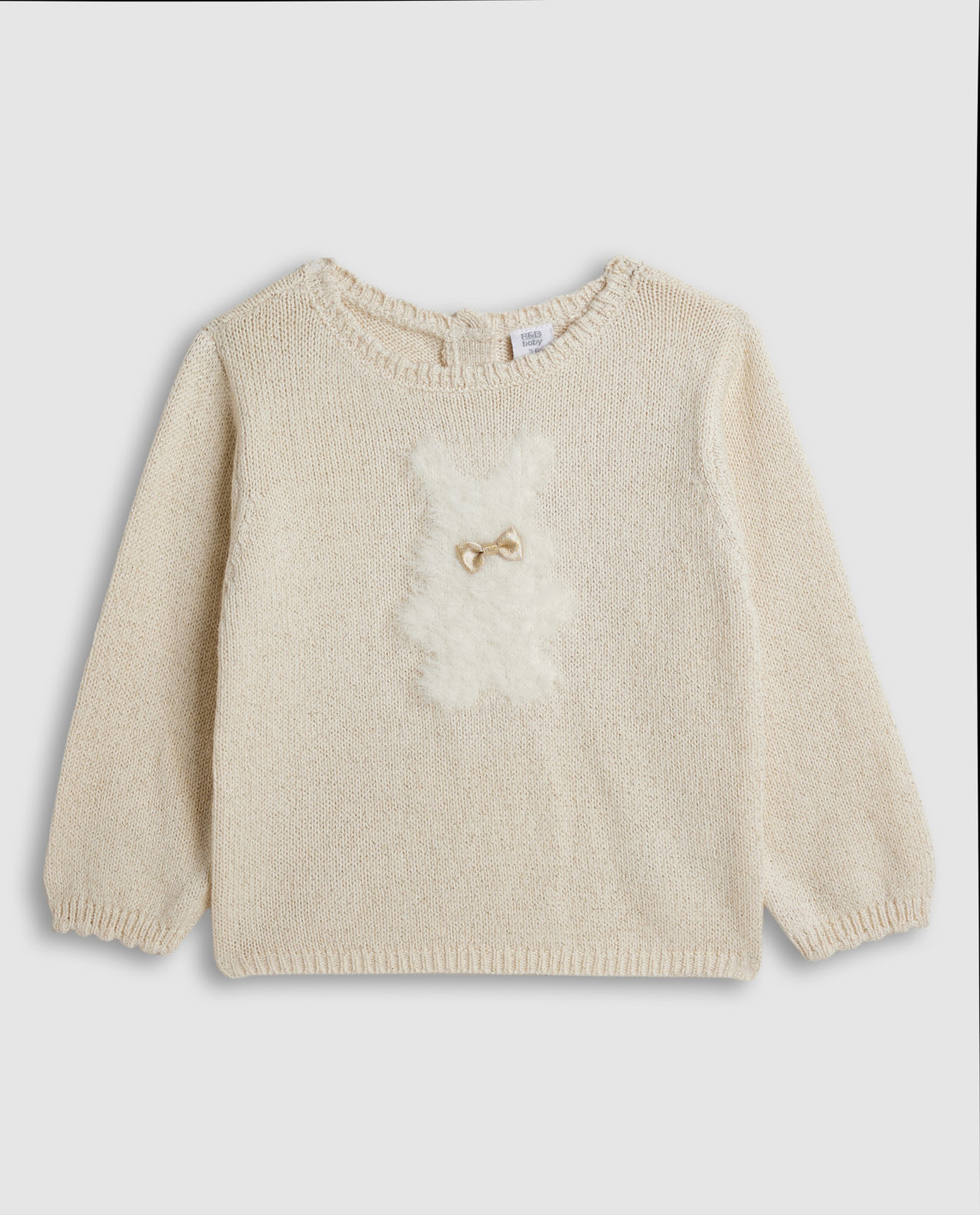 Appliqued Sweater with Crew Neck and Long Sleeves