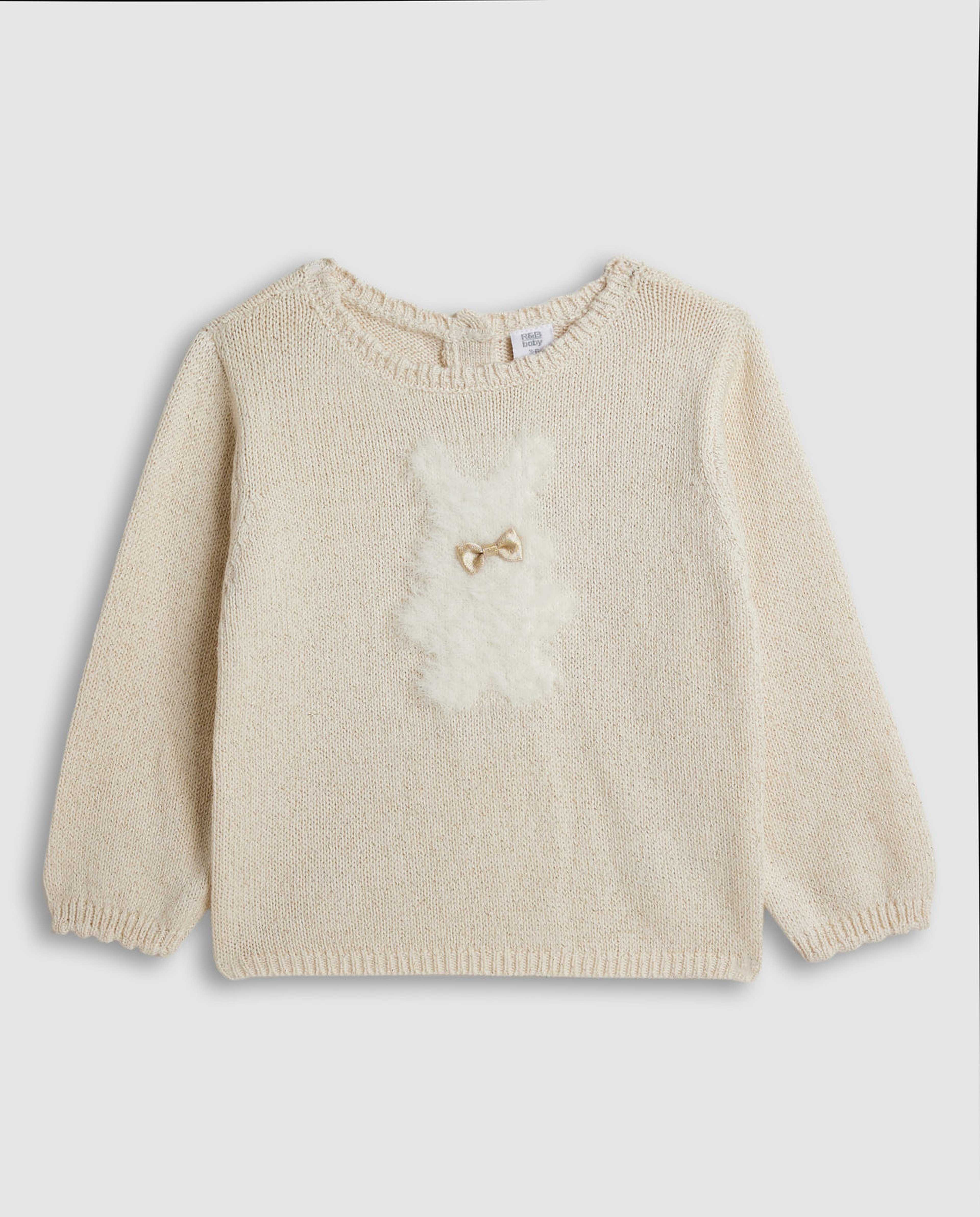 Appliqued Sweater with Crew Neck and Long Sleeves