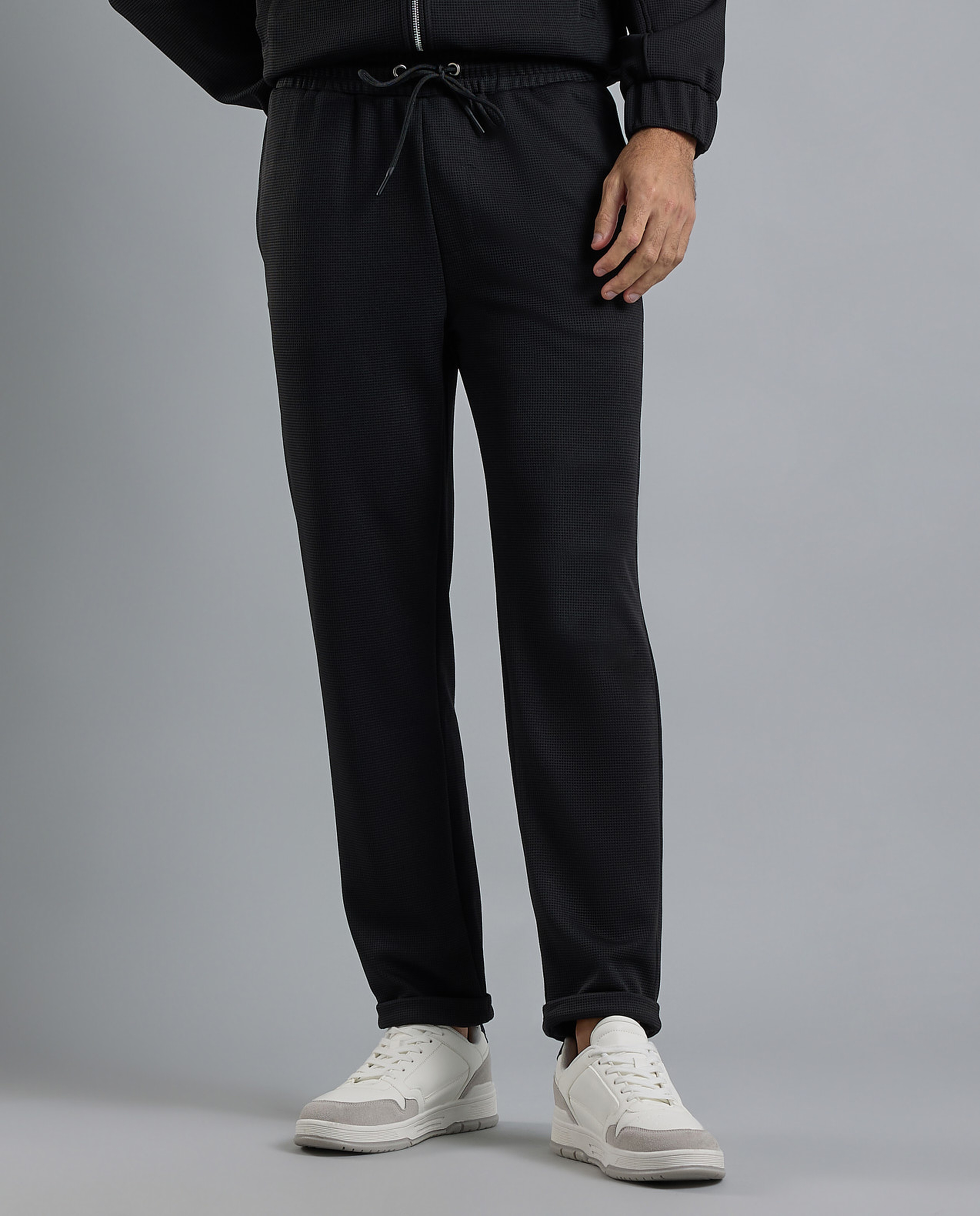 Textured Knit Pants with Elastic Waist