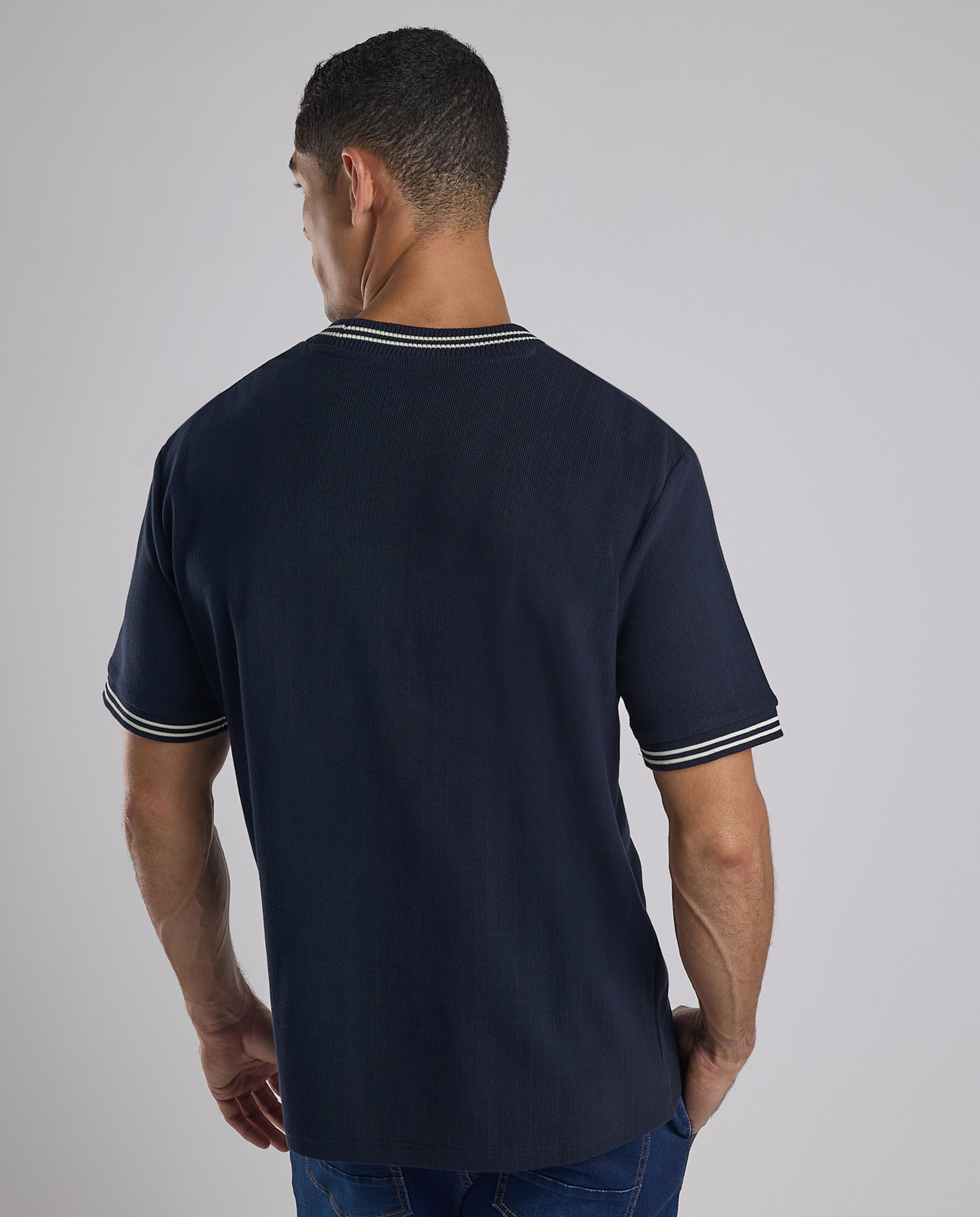 Ribbed T-Shirt with Crew Neck and Short Sleeves