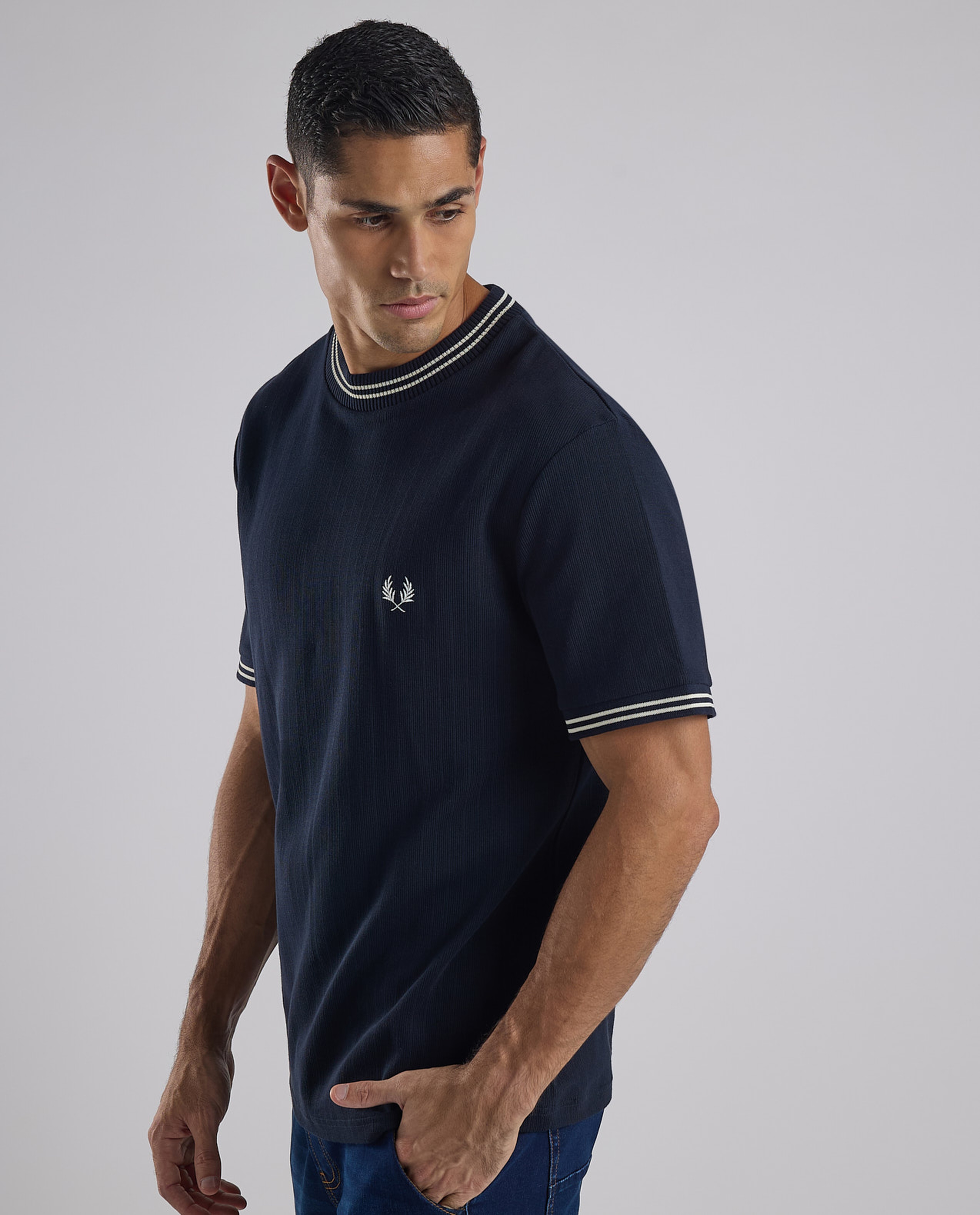 Ribbed T-Shirt with Crew Neck and Short Sleeves