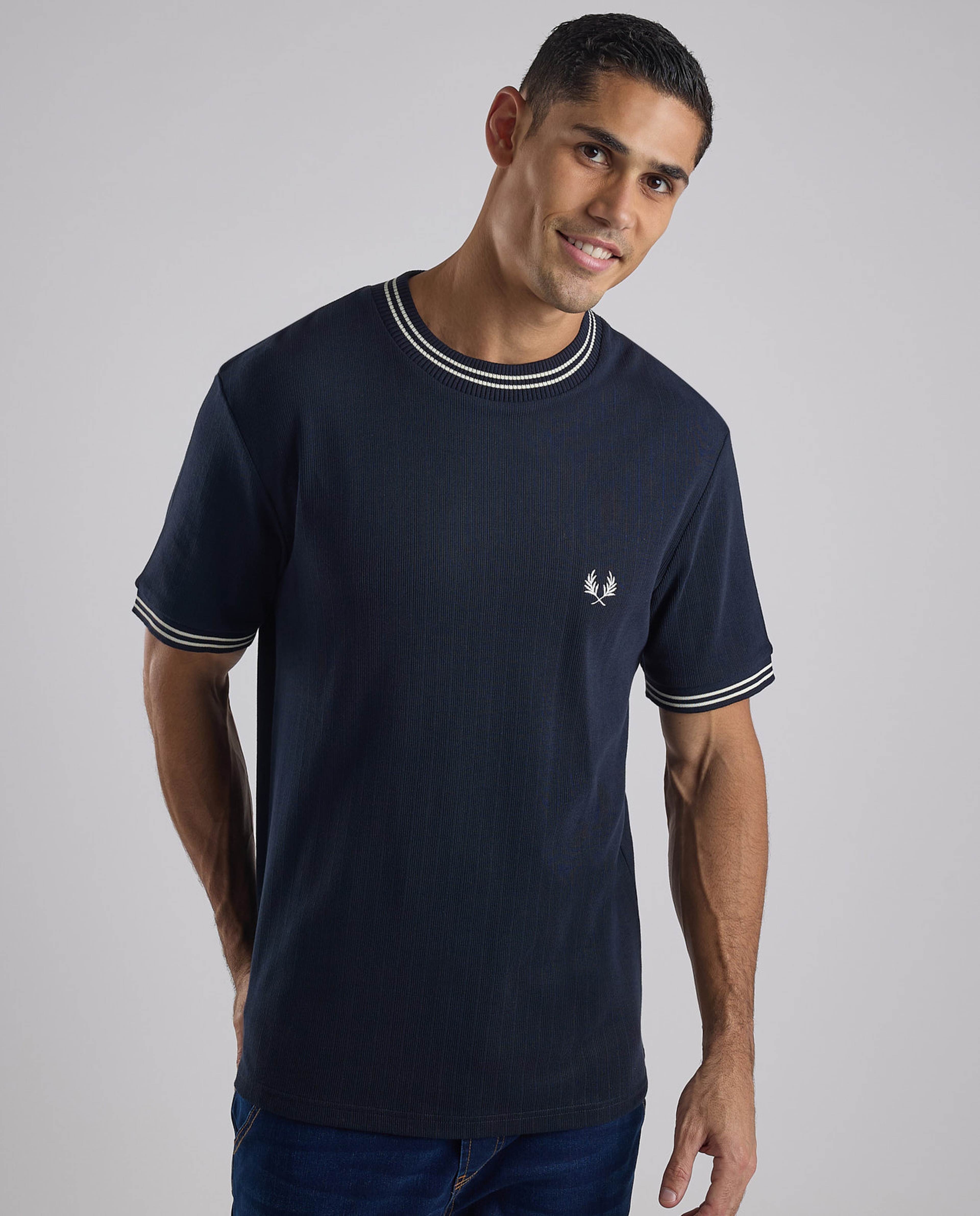 Ribbed T-Shirt with Crew Neck and Short Sleeves