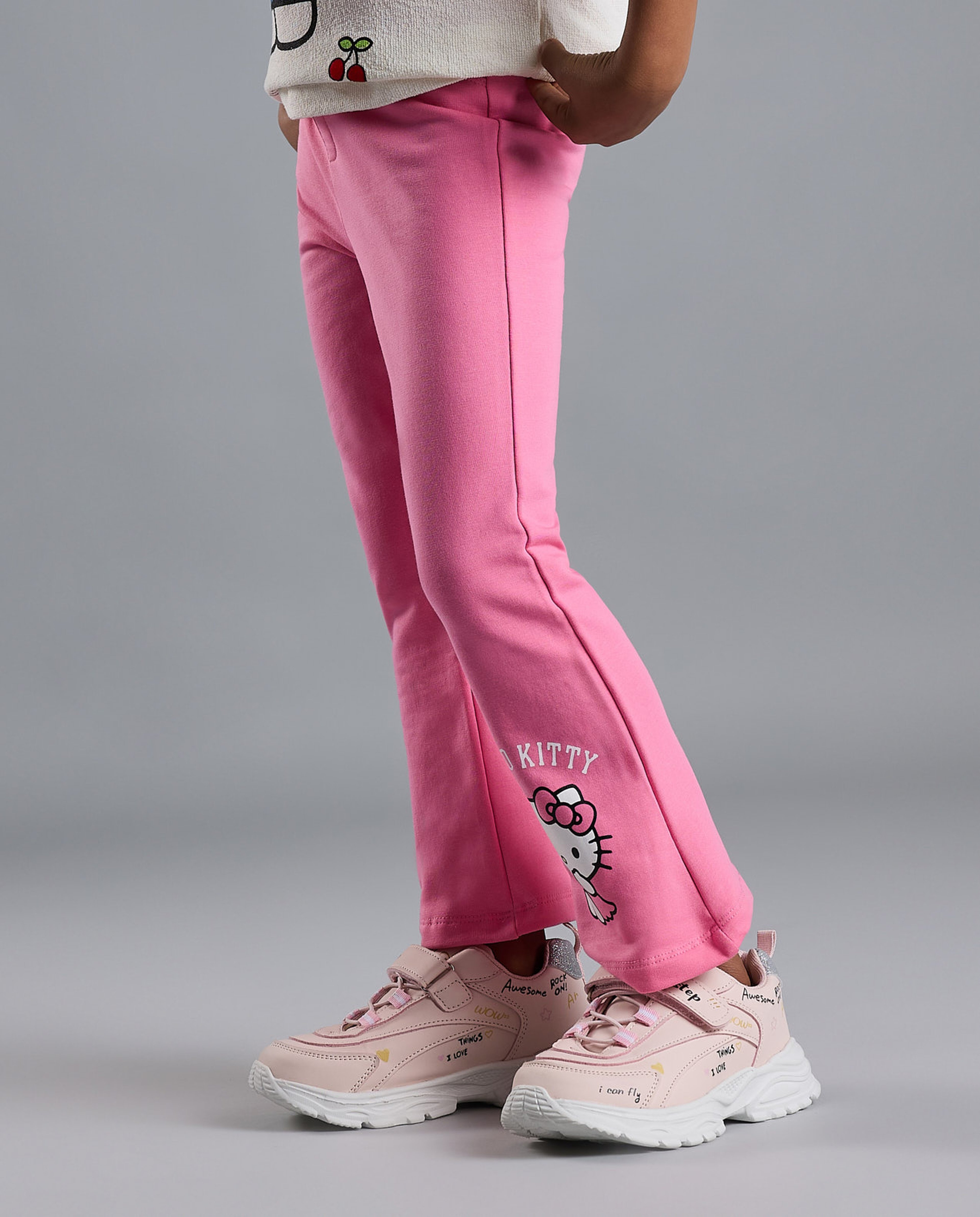 Hello Kitty Print Flared Pants with Elastic Waist