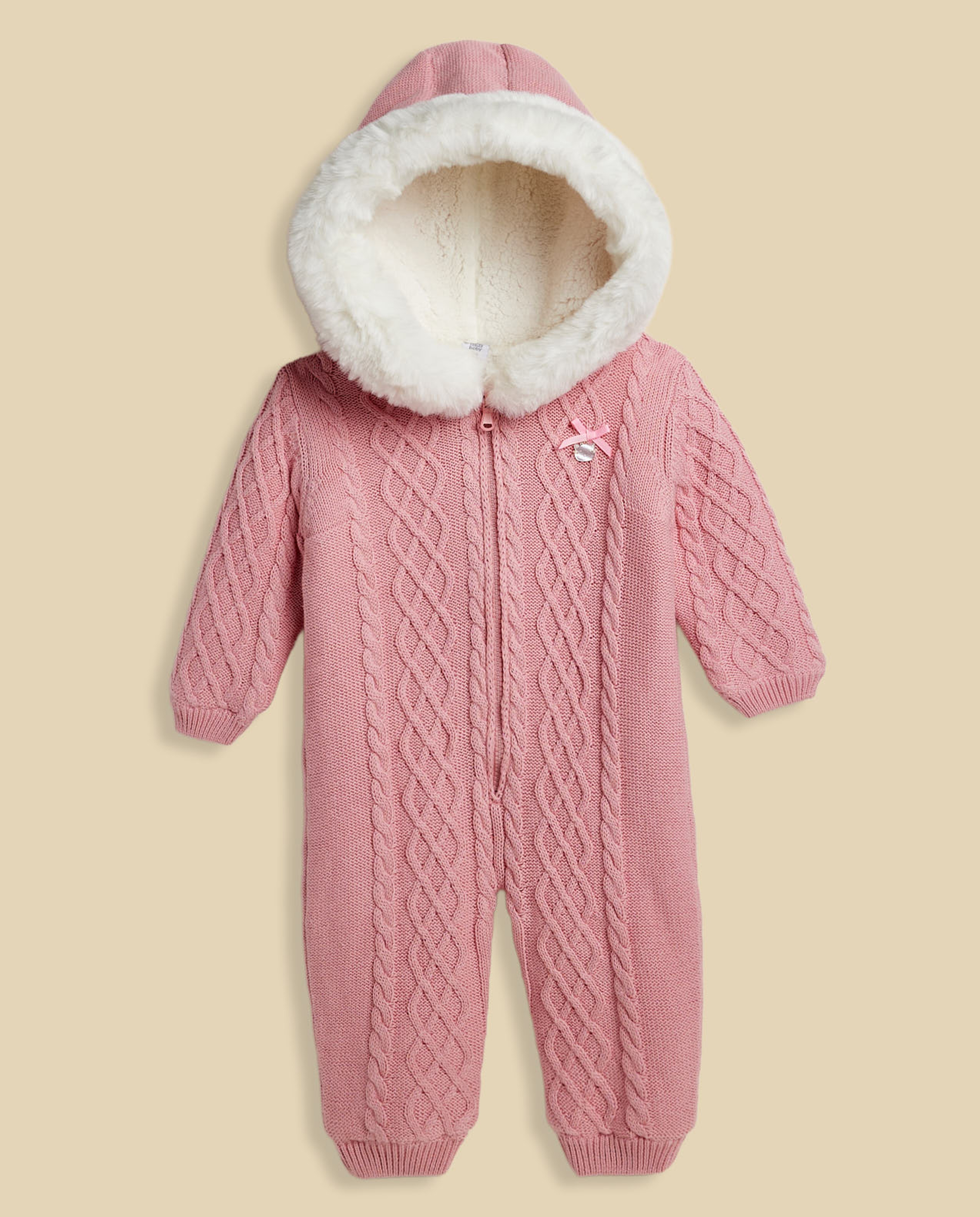Knitted Hooded Sleepsuit with Zipper Closure