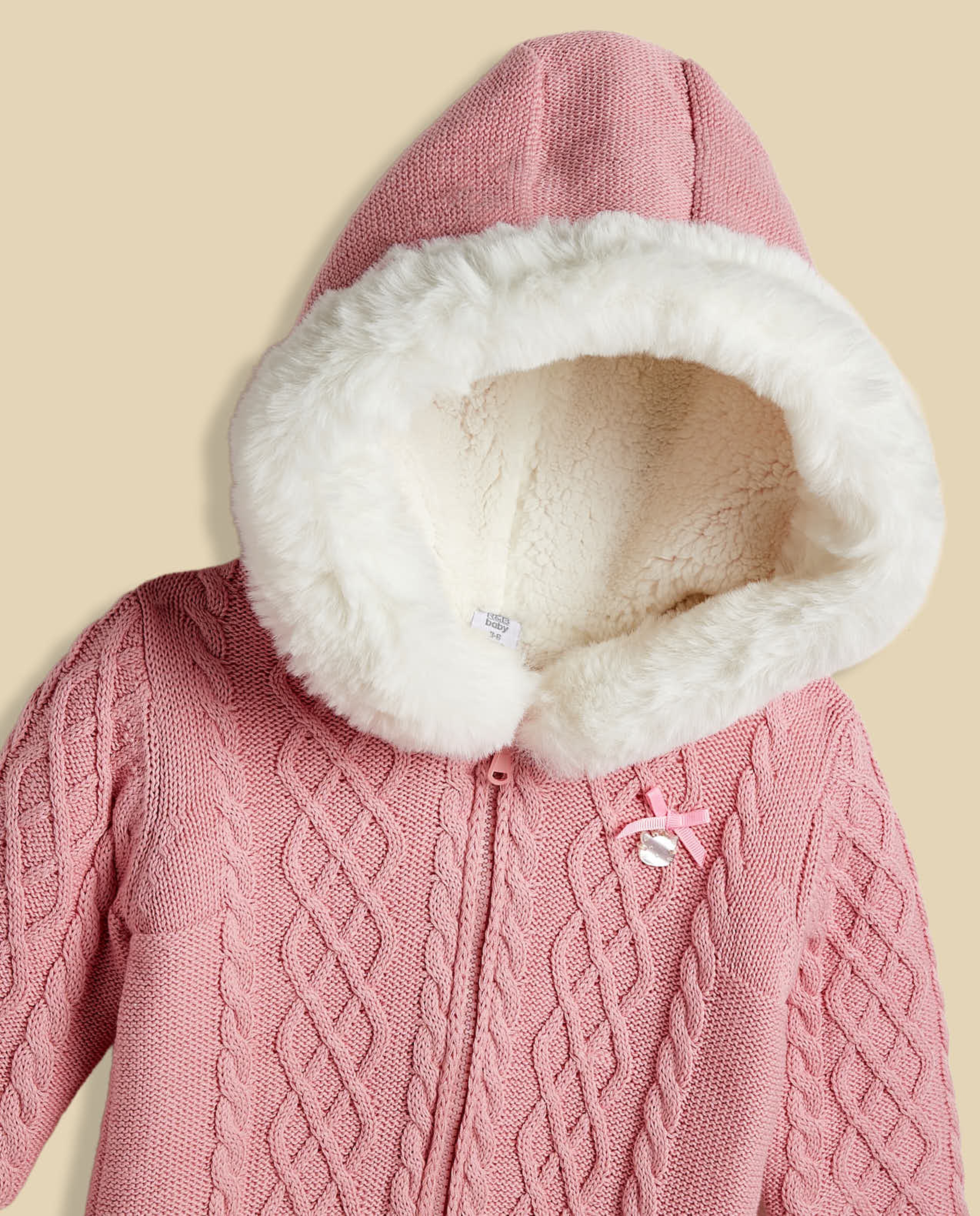 Knitted Hooded Sleepsuit with Zipper Closure