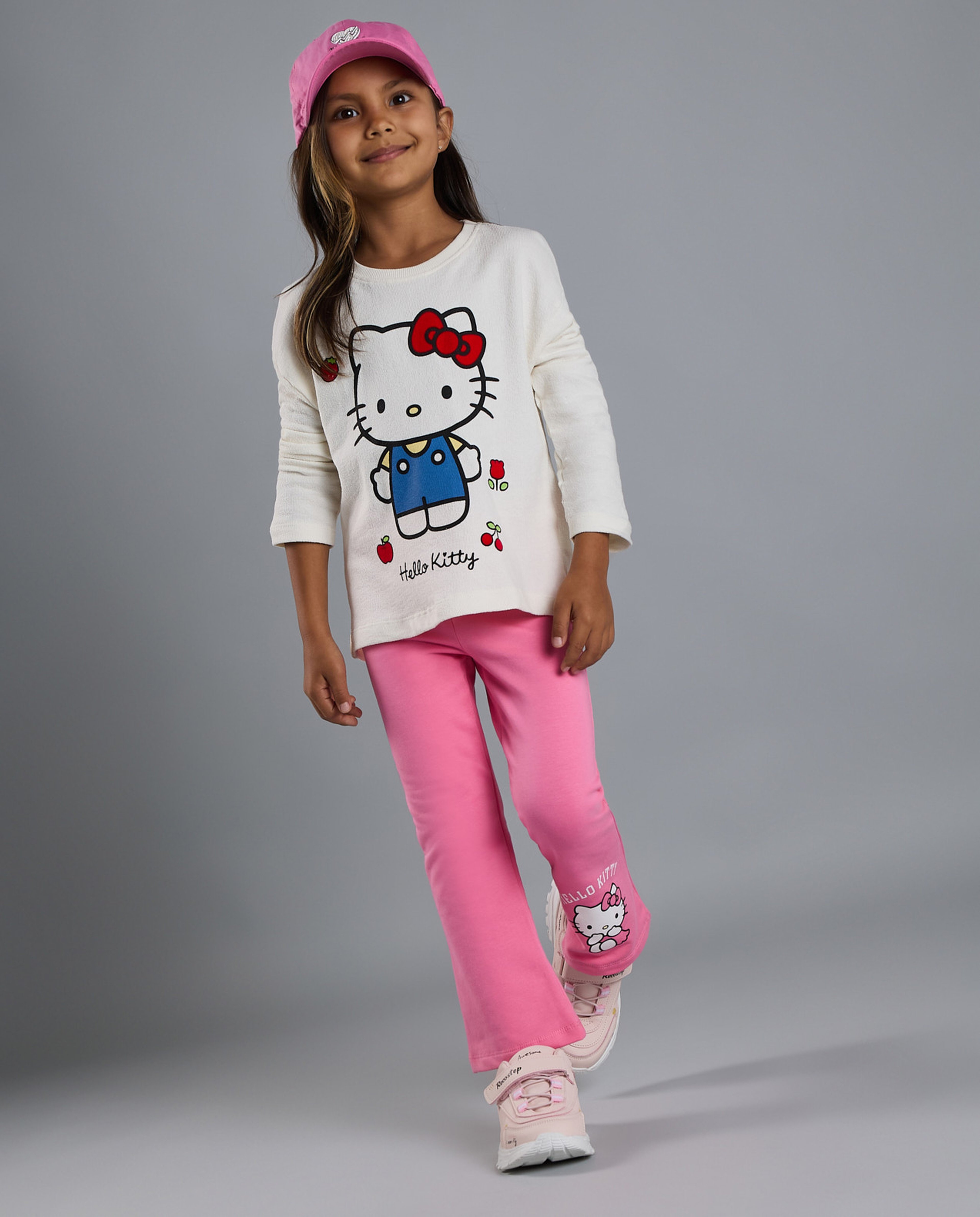 Hello Kitty Print Flared Pants with Elastic Waist