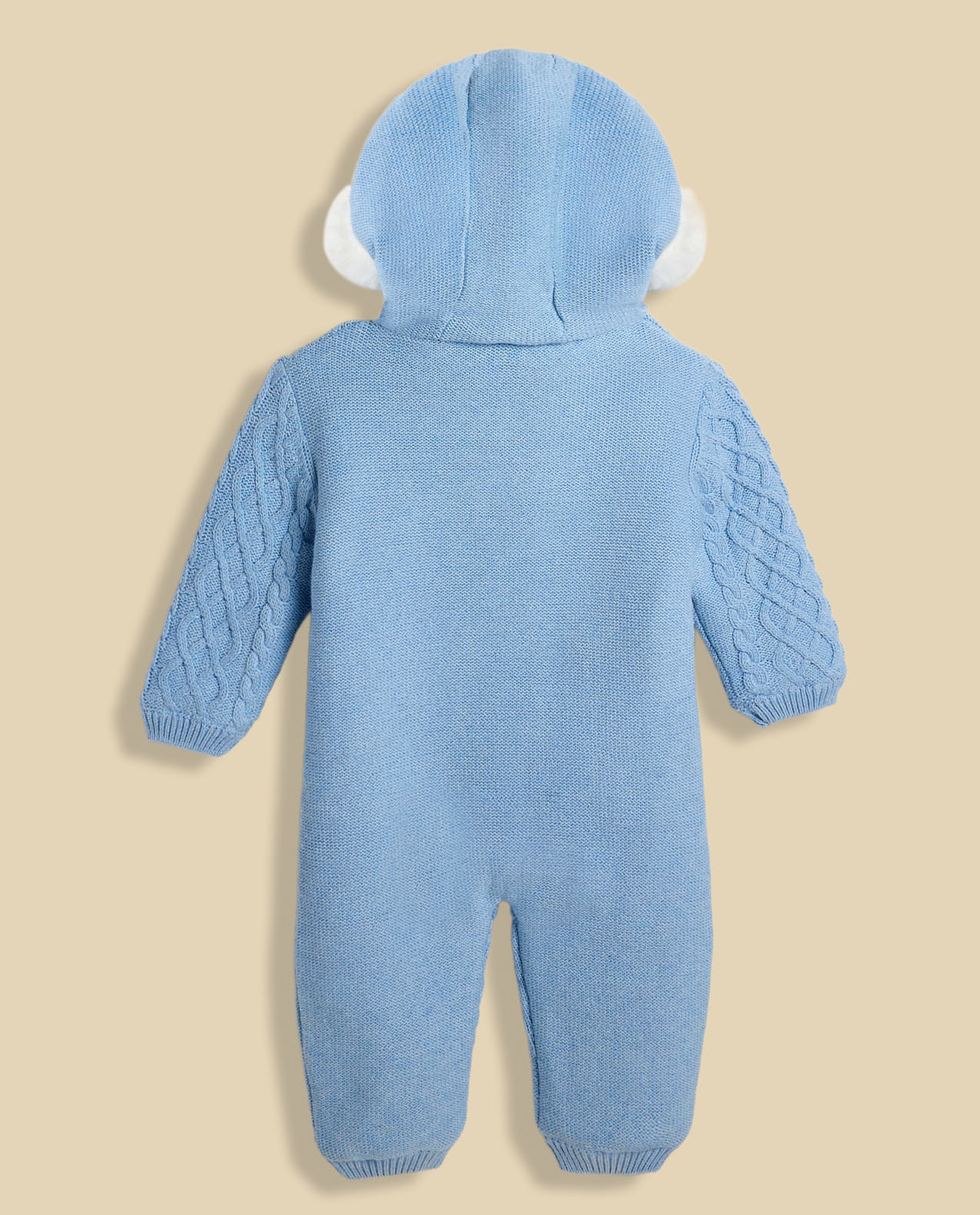 Knitted Hooded Sleepsuit with Zipper Closure