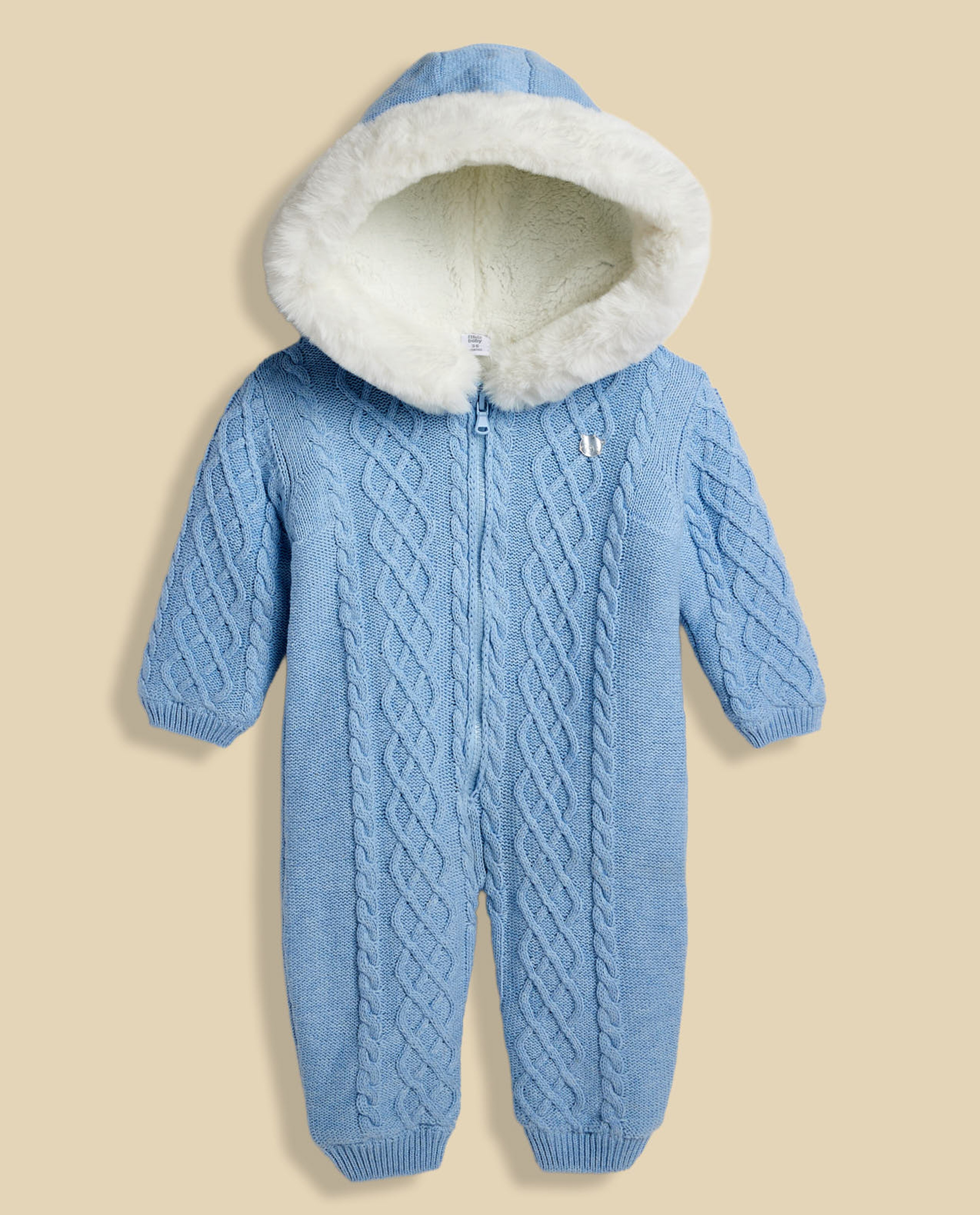 Knitted Hooded Sleepsuit with Zipper Closure