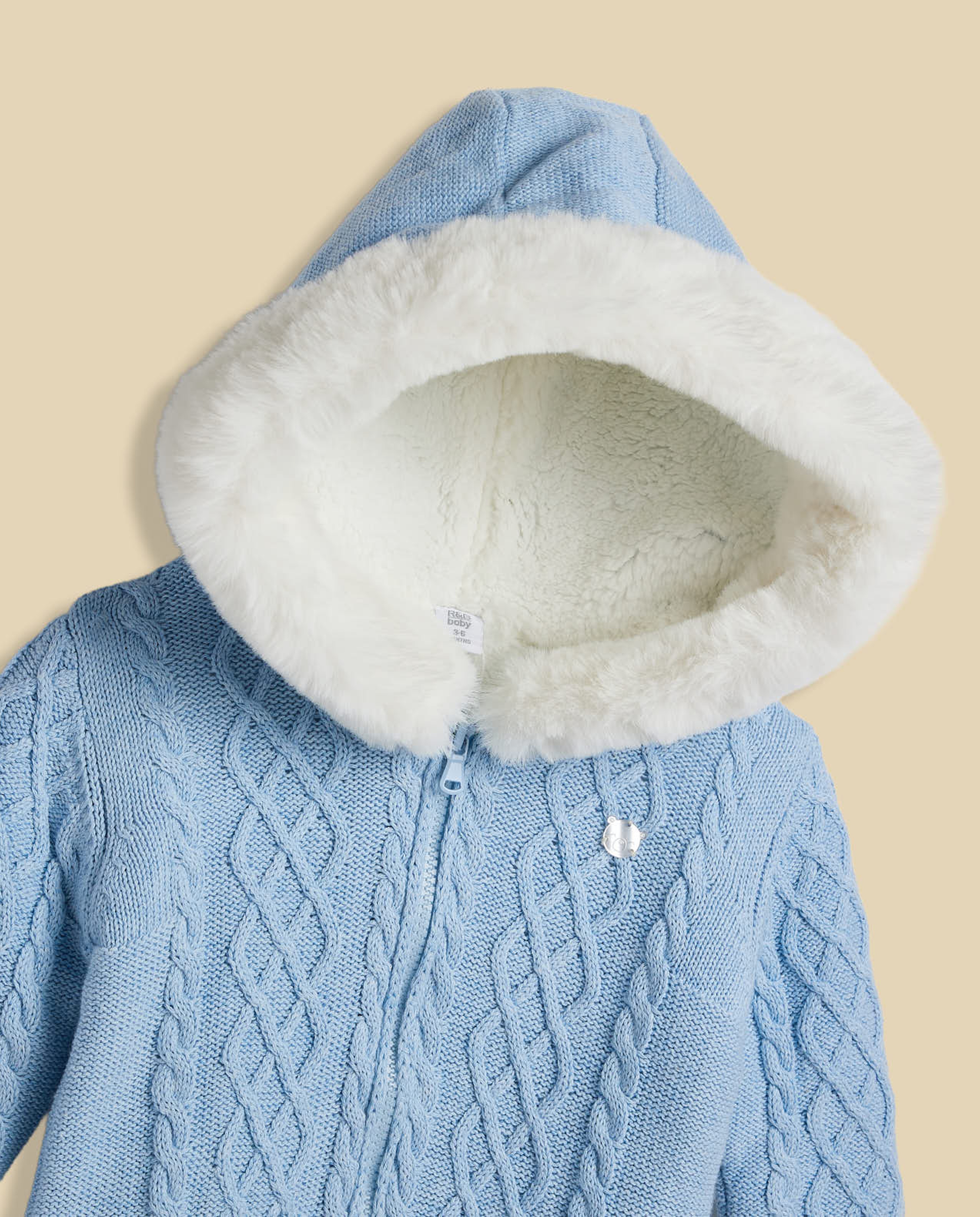 Knitted Hooded Sleepsuit with Zipper Closure