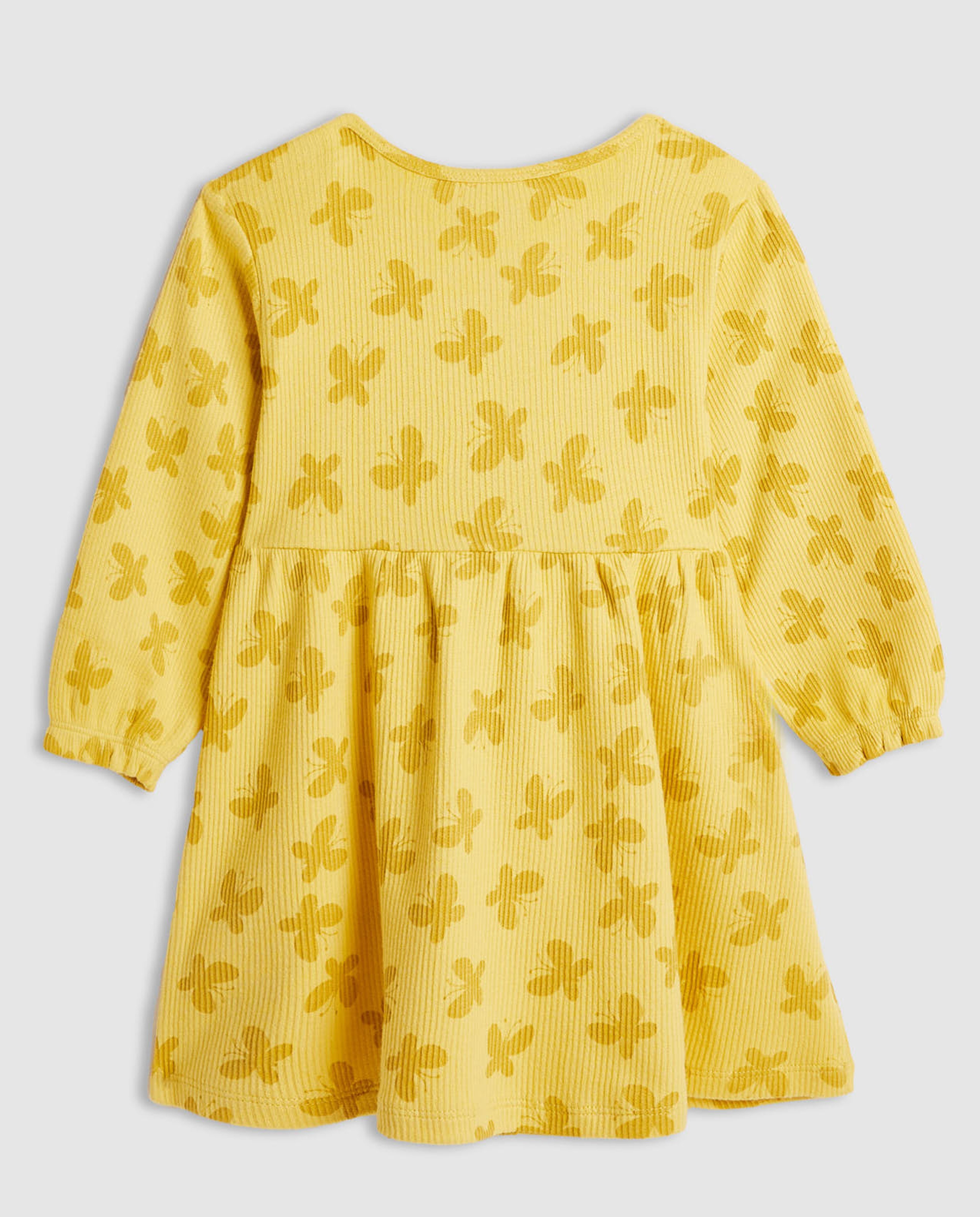 Printed Fit and Flare Dress with Long Sleeves