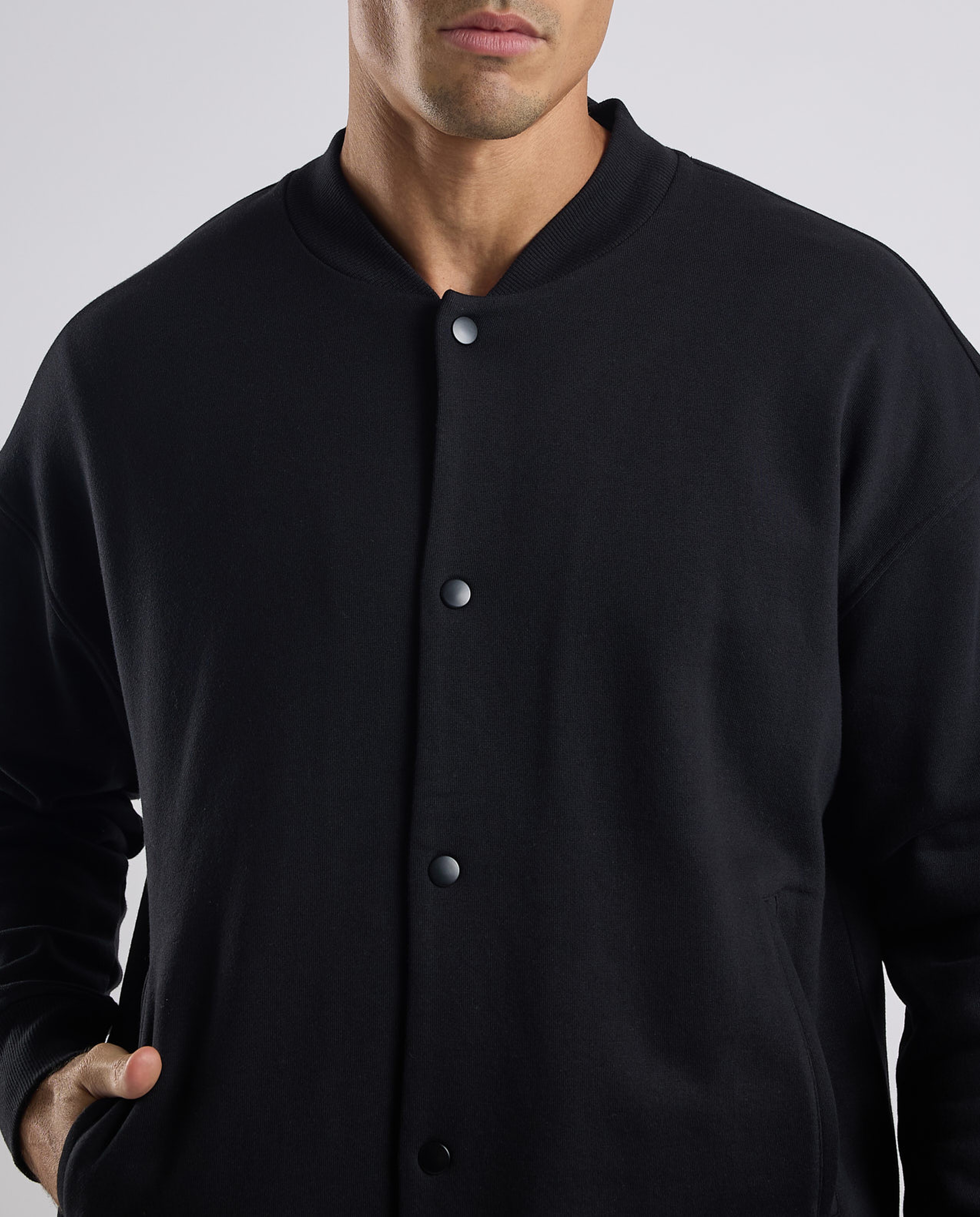 Solid Bomber Jacket with Zipper Closure