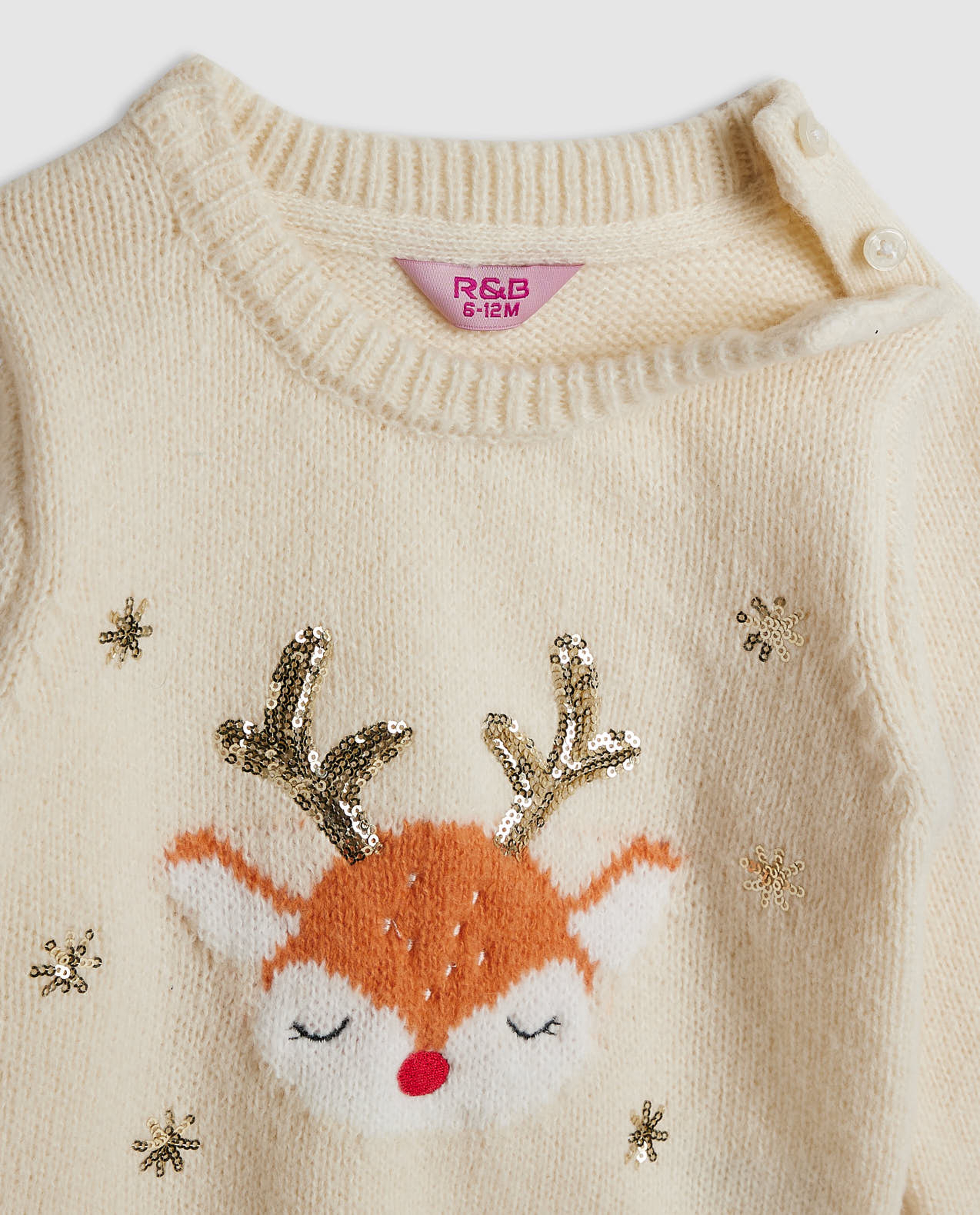 Appliqued Sweater with Crew Neck and Long Sleeves