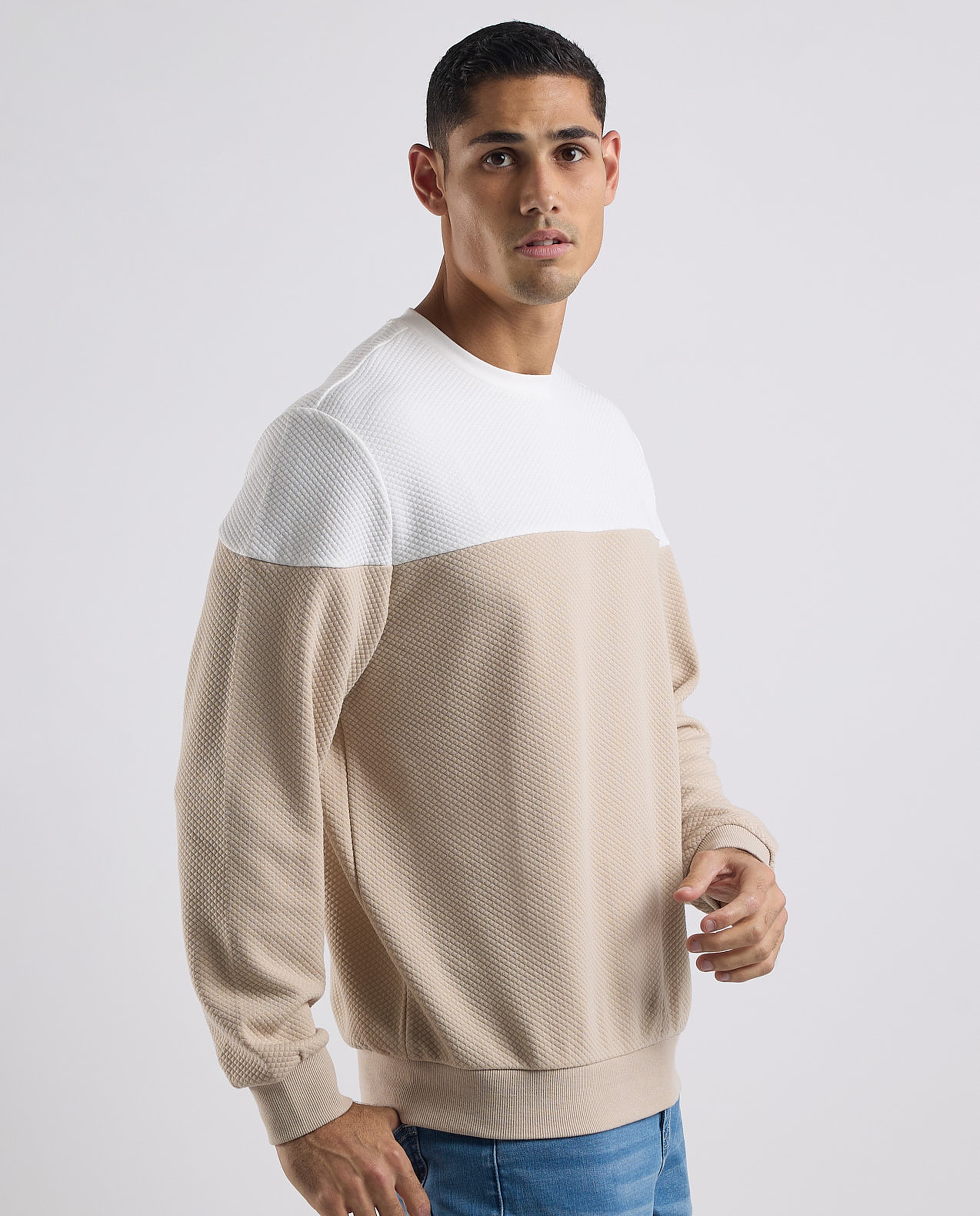 Color Block Sweatshirt with Crew Neck and Long Sleeves