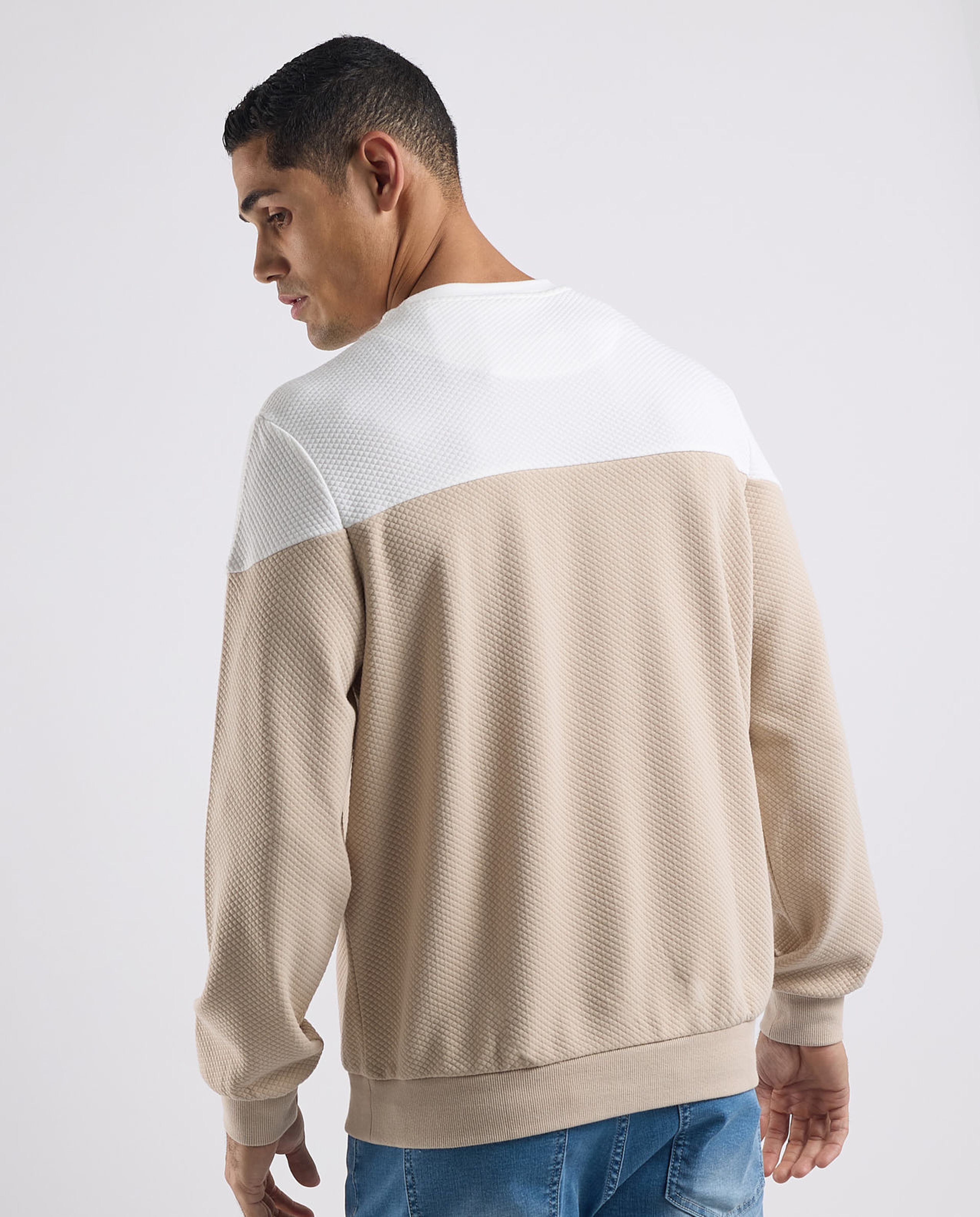 Color Block Sweatshirt with Crew Neck and Long Sleeves