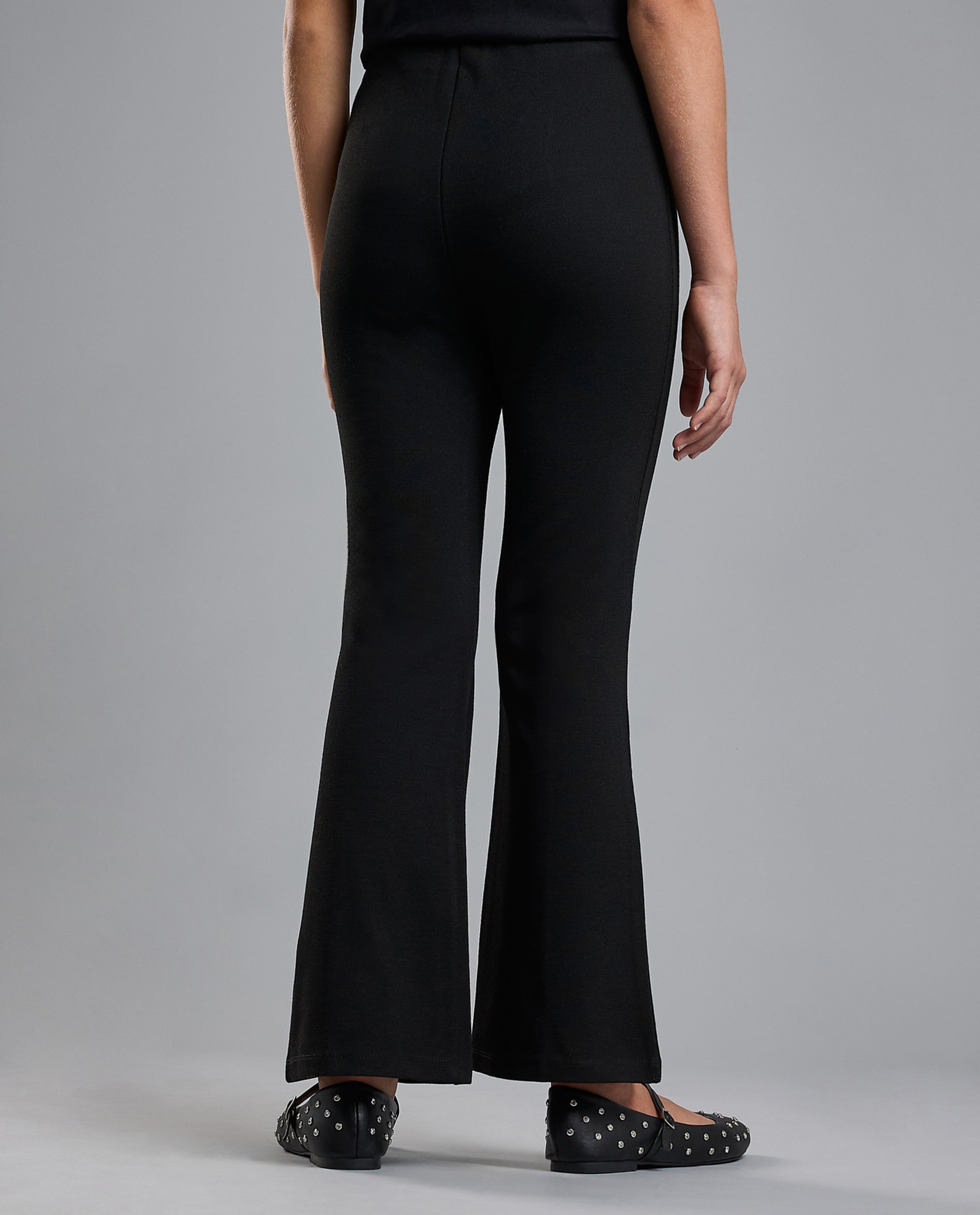 Button Detail Flared Pants with Elastic Waist
