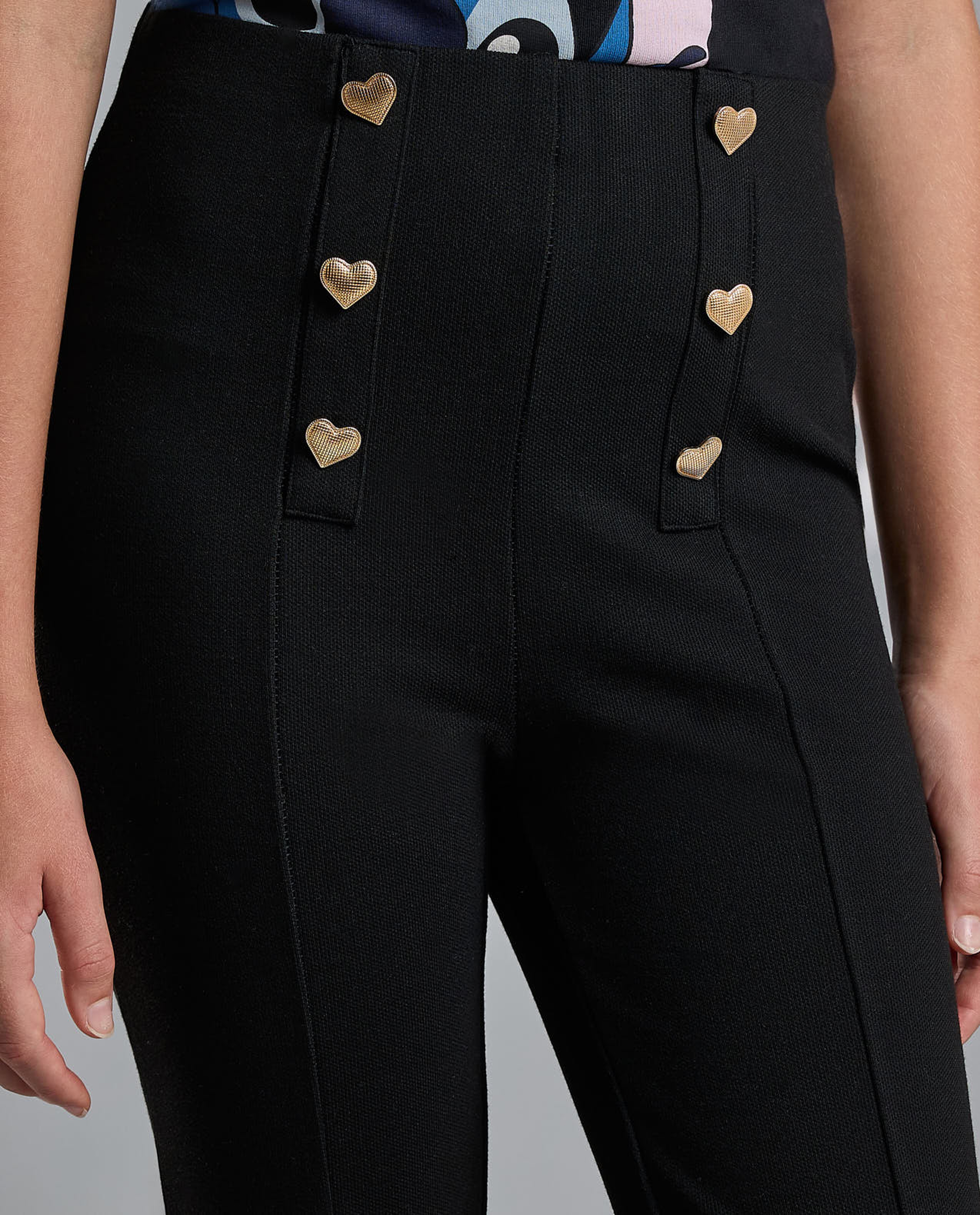 Button Detail Flared Pants with Elastic Waist