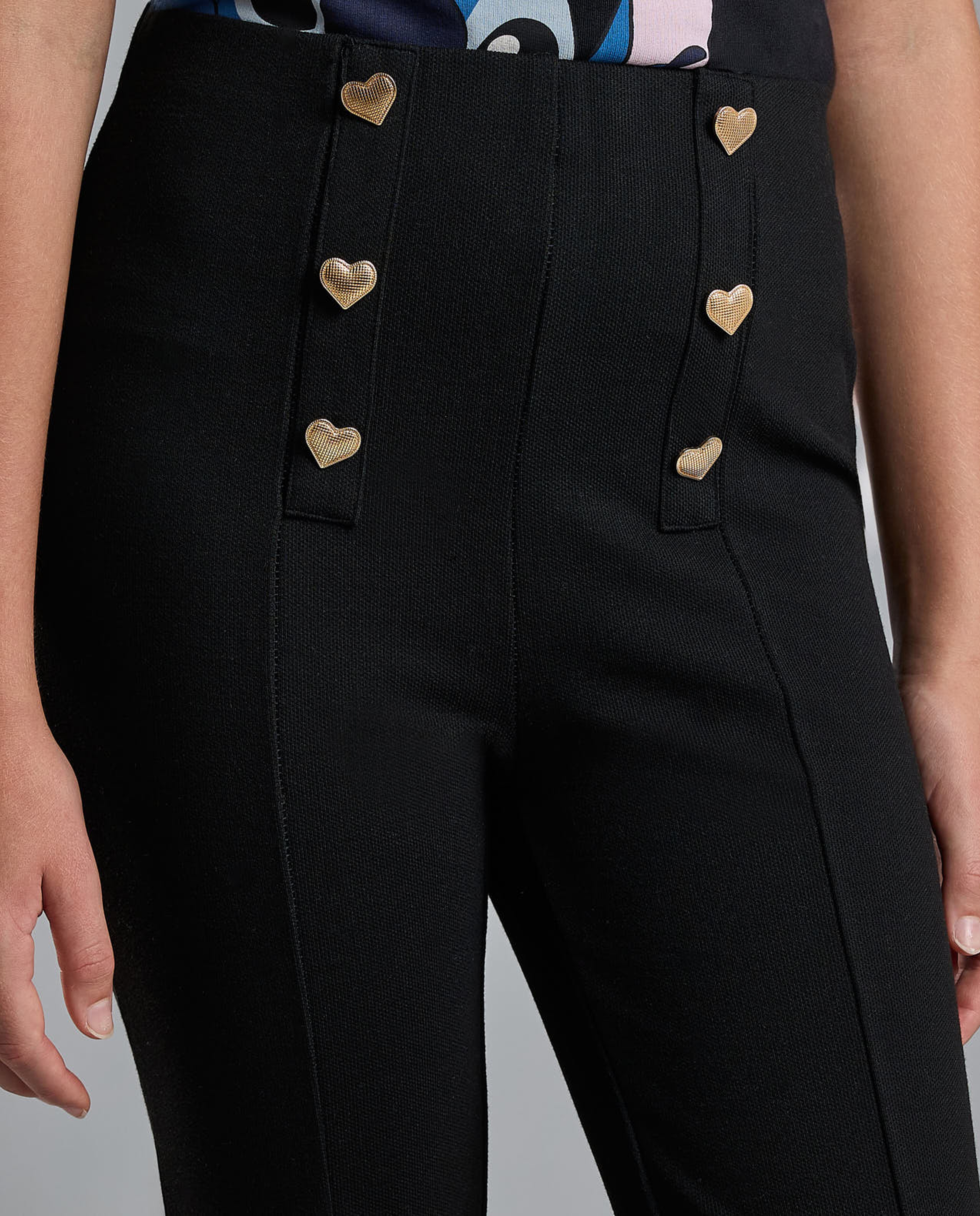 Button Detail Flared Pants with Elastic Waist
