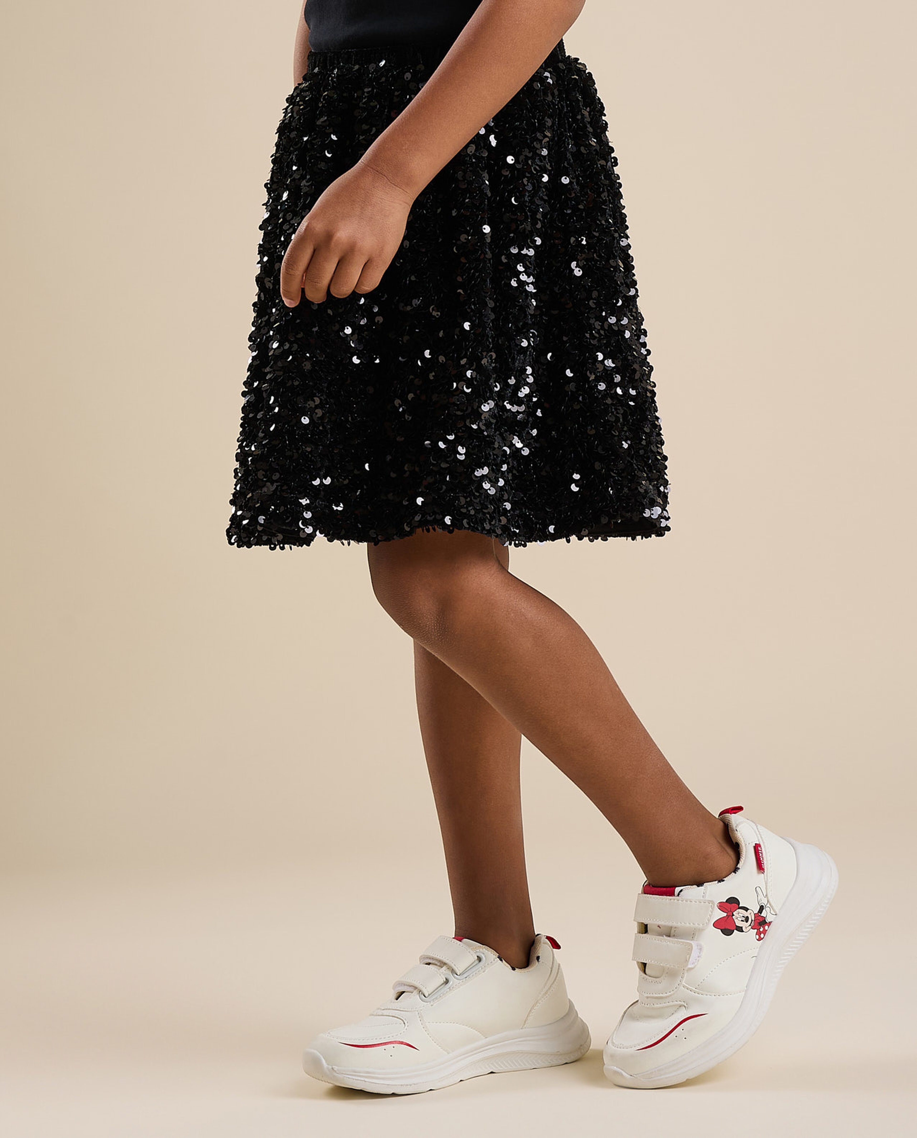 Sequined Mini Skirt with Elastic Waist