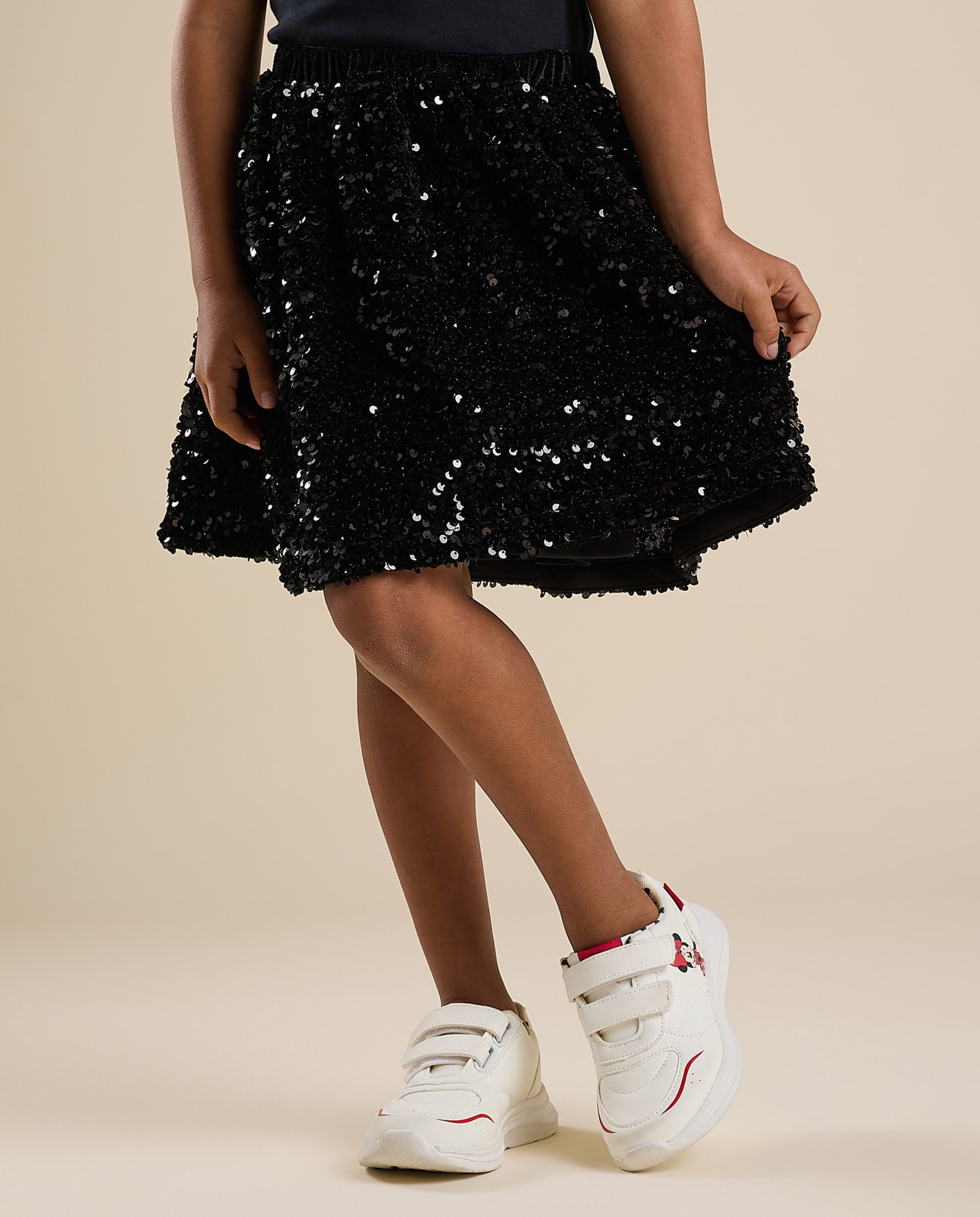 Sequined Mini Skirt with Elastic Waist