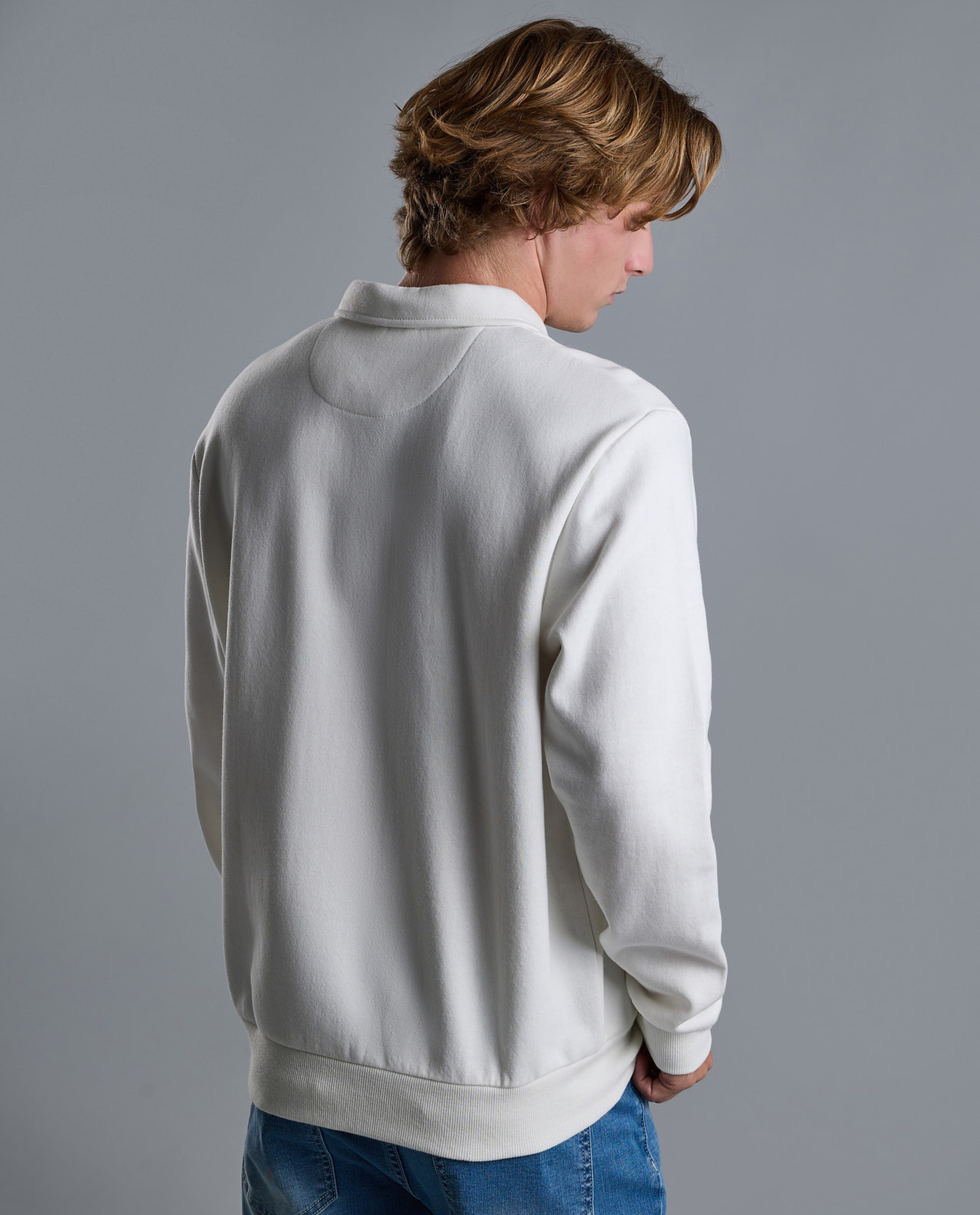 Solid Collared Sweatshirt with Long Sleeves