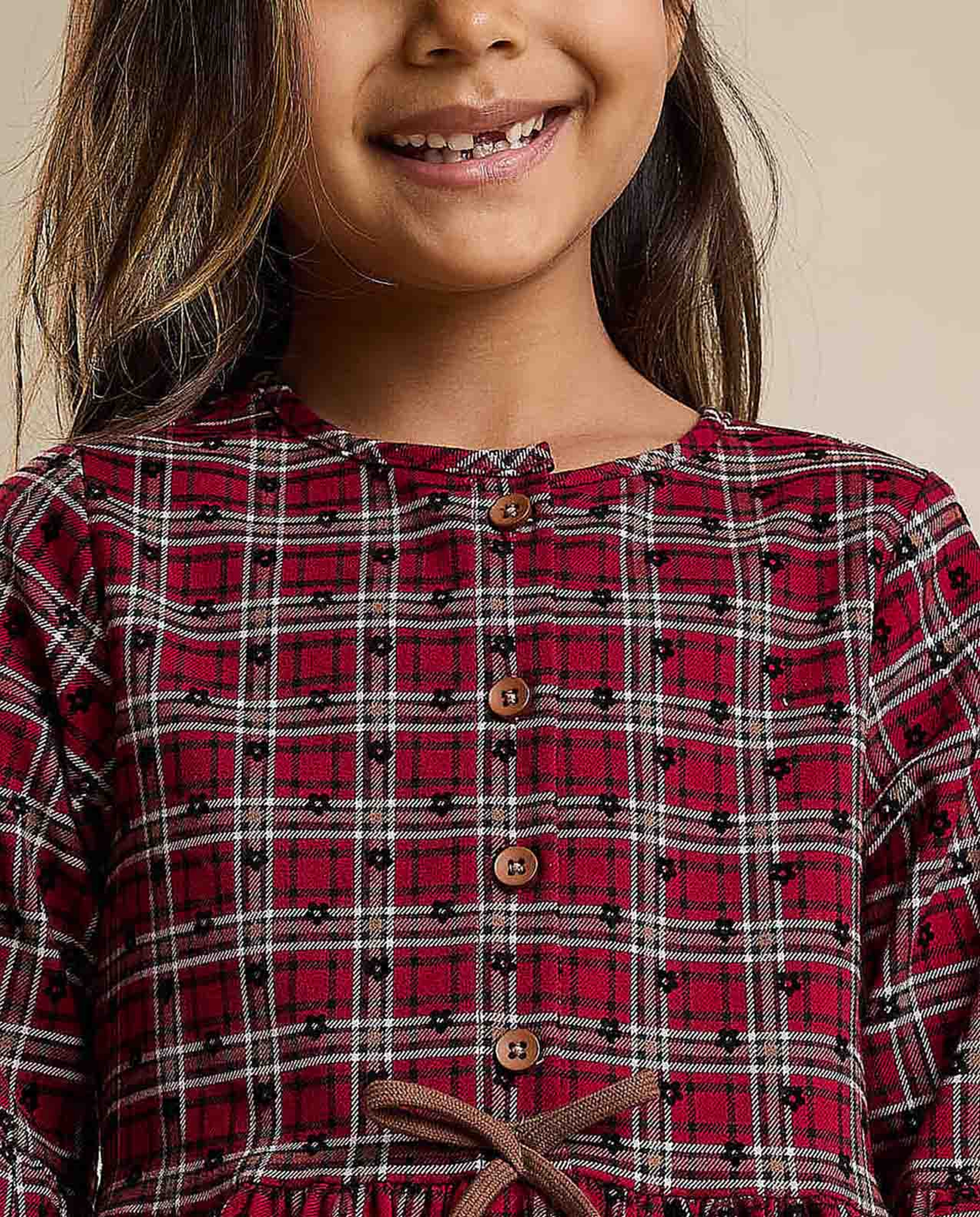 Patterned Fit and Flared Dress with Bishop Sleeves