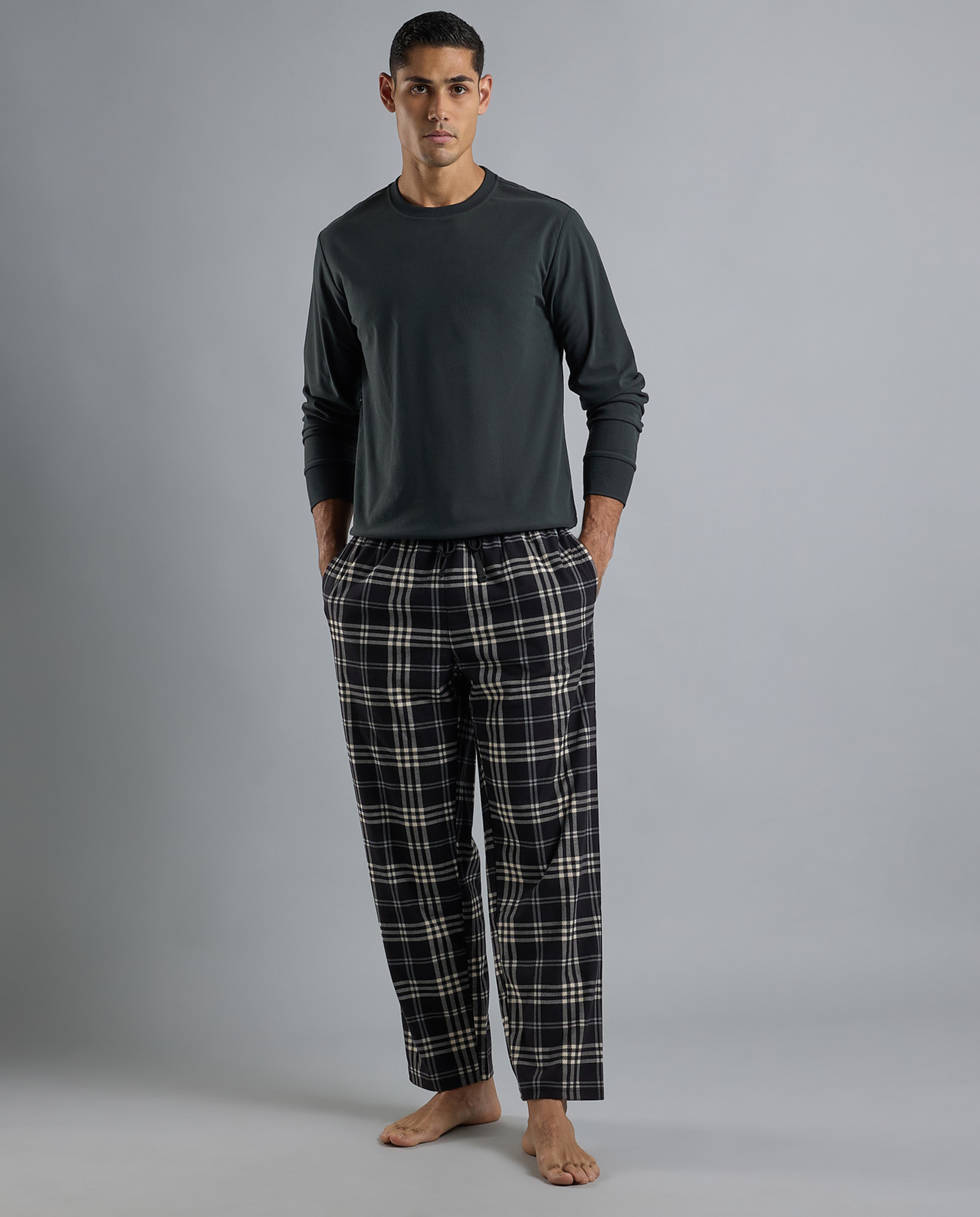 Plaid Lounge Pants with Drawstring Waist