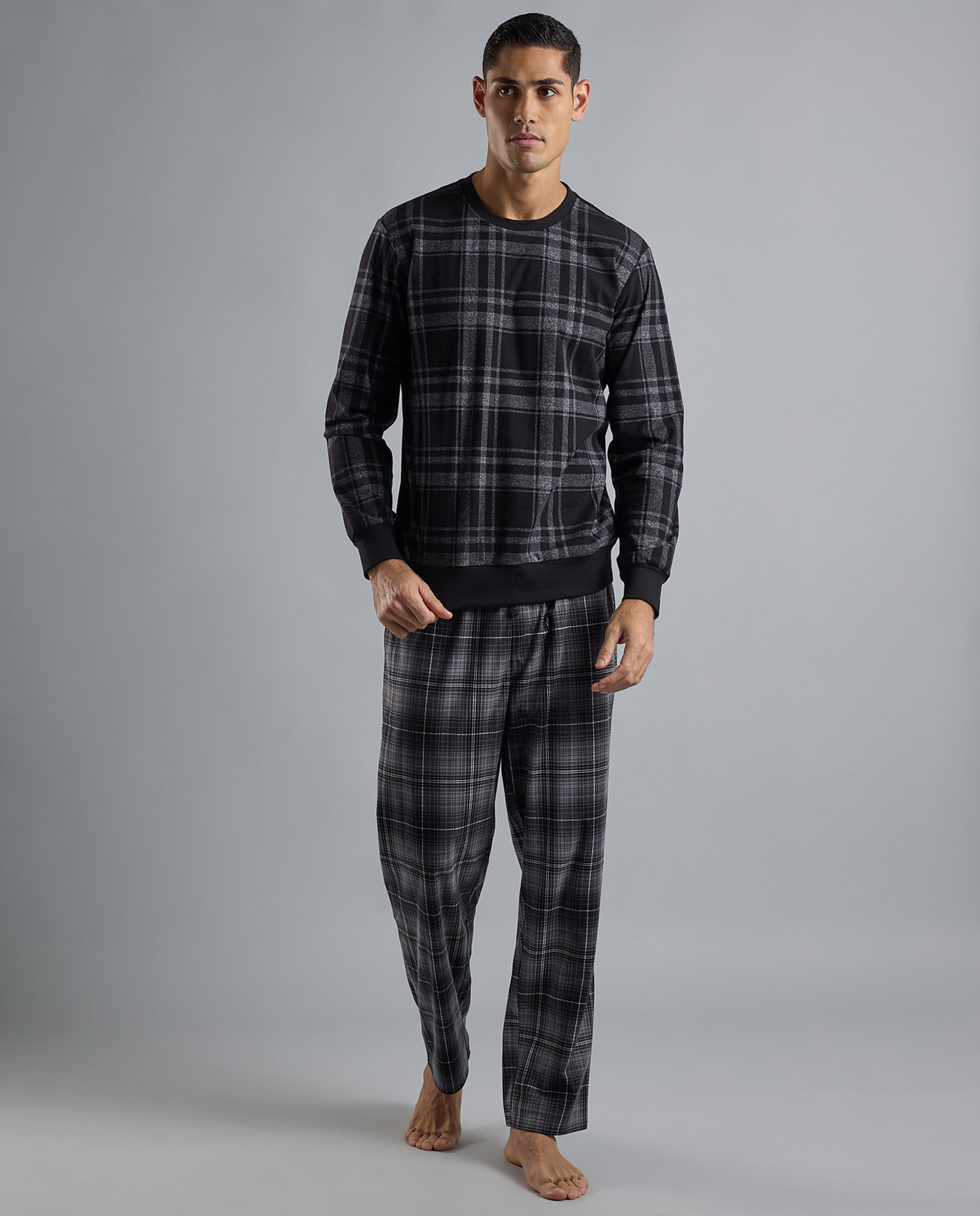 Plaid Lounge Pants with Drawstring Waist
