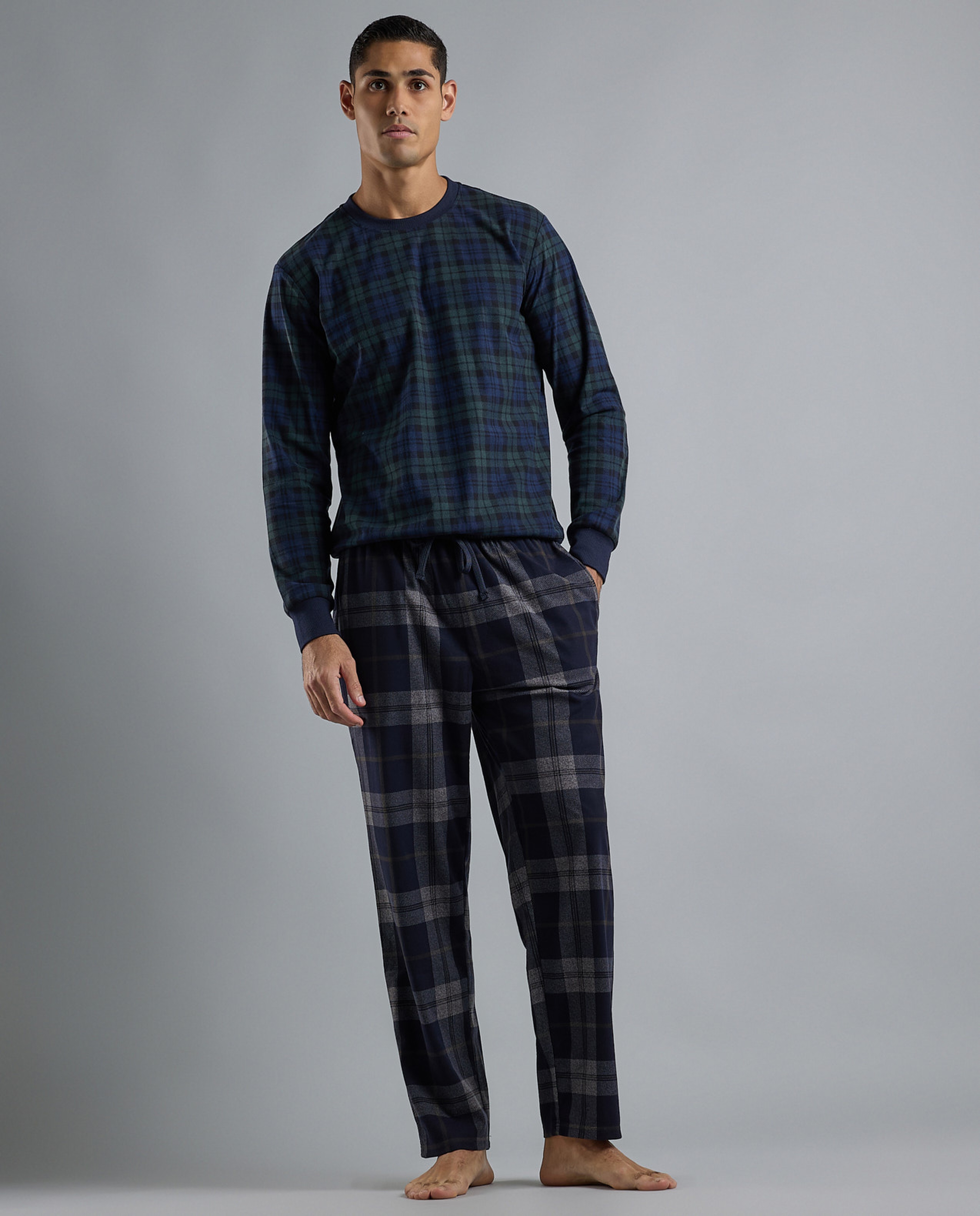 Plaid Lounge Pants with Drawstring Waist
