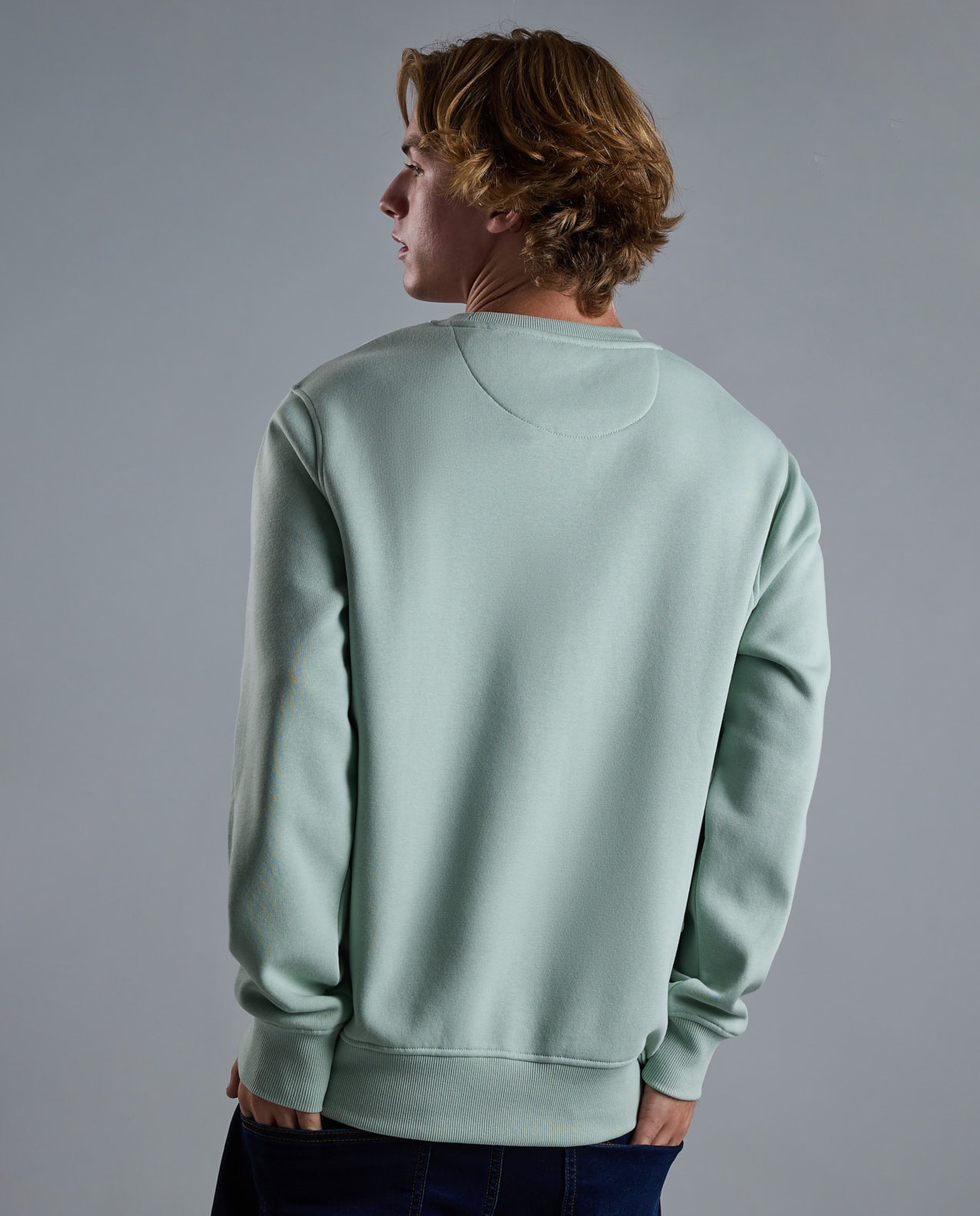 Solid Sweatshirt with Crew Neck and Long Sleeves