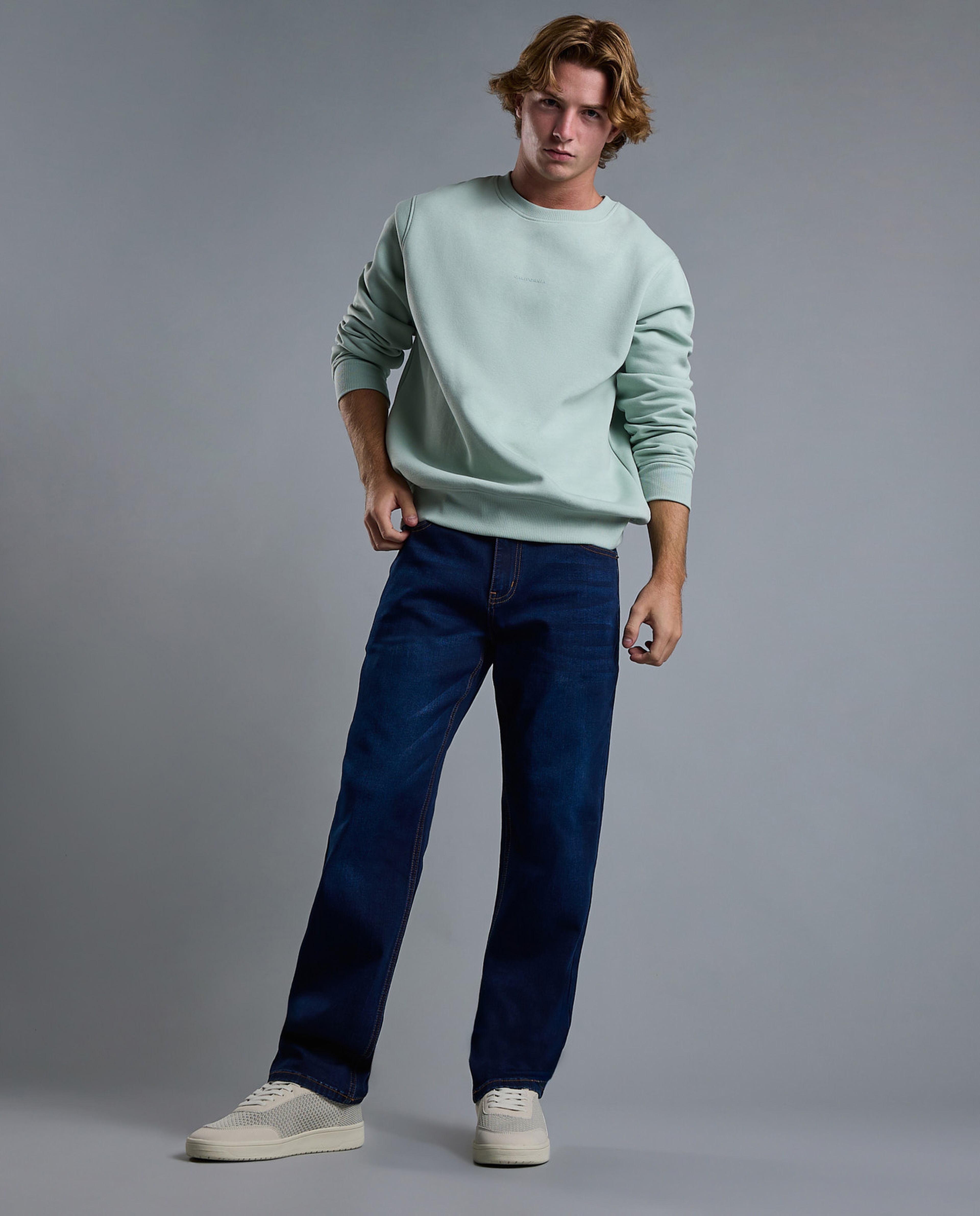 Solid Sweatshirt with Crew Neck and Long Sleeves